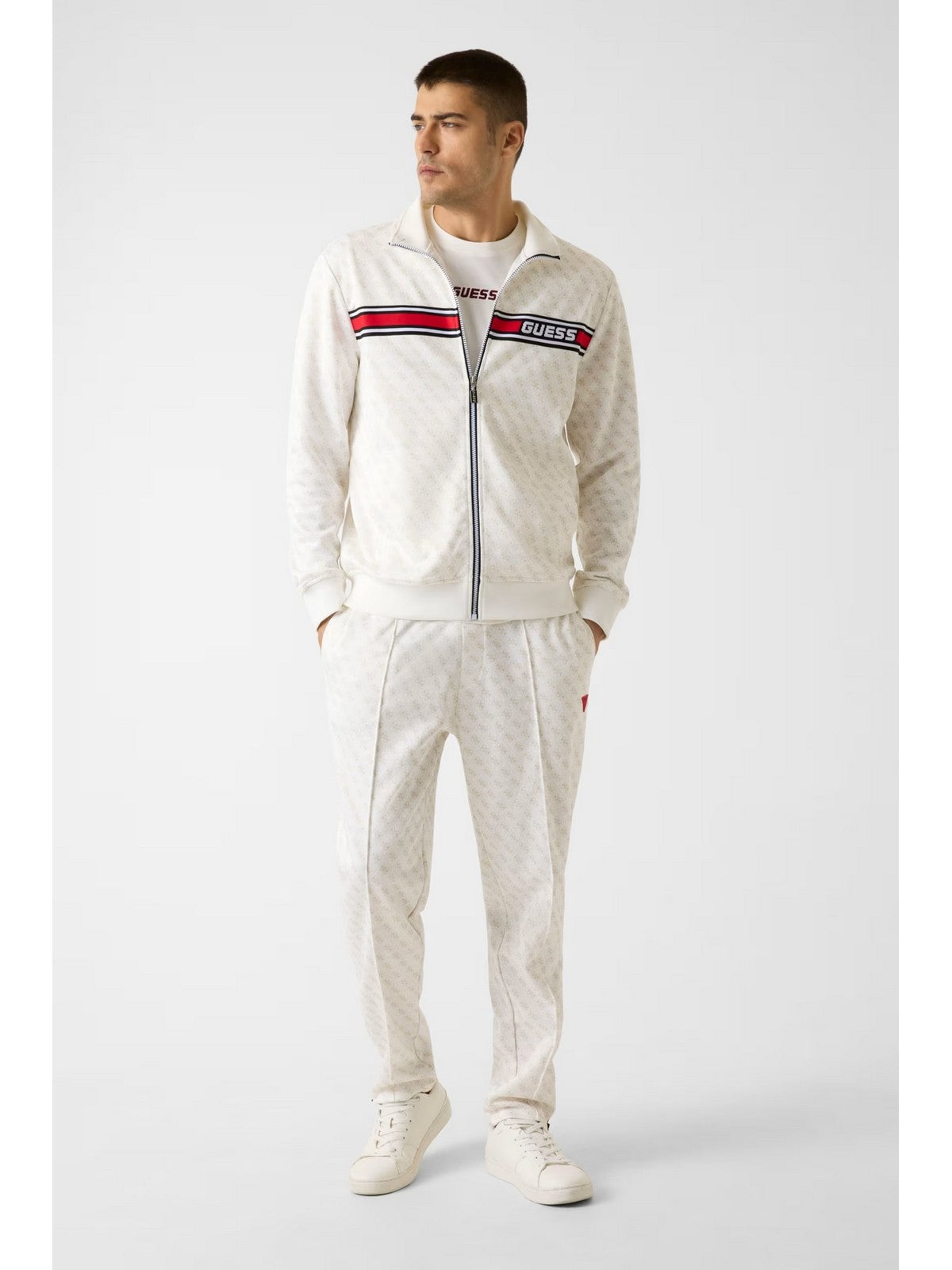GUESS SPORT Felpa Uomo KORBIN FULL ZIP TRACKSUIT Z2BQ06 K7122 P05N 4G AOP PURE WHITE
