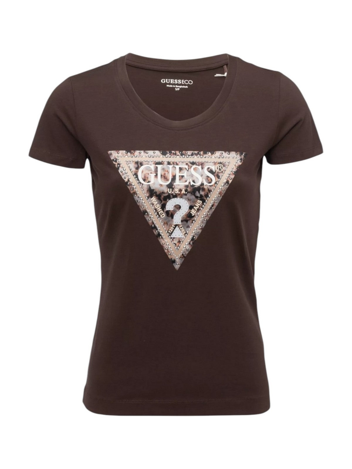GUESS T-shirt Donna SS CN LEO TRIANGLE TEE W6RI32 J1314 G1EA DARK COFFEE