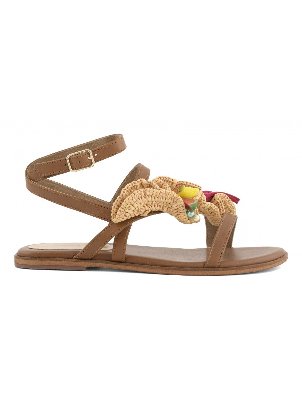 Coral Blue Sandalo Donna Leather sandal with rouche - CB.R226.11 TAN