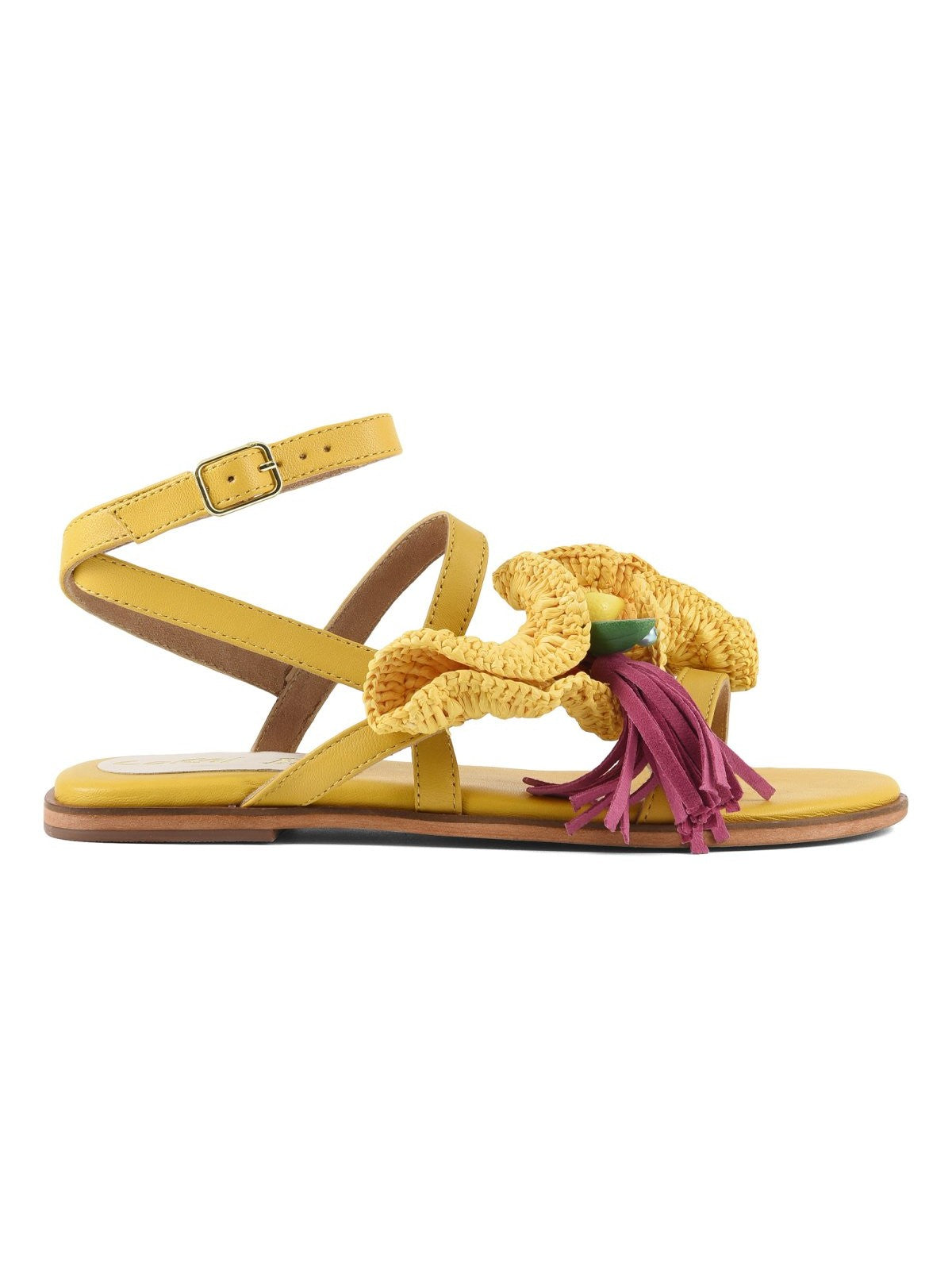 Coral Blue Sandalo Donna Leather sandal with rouche - CB.R226.11 YEL