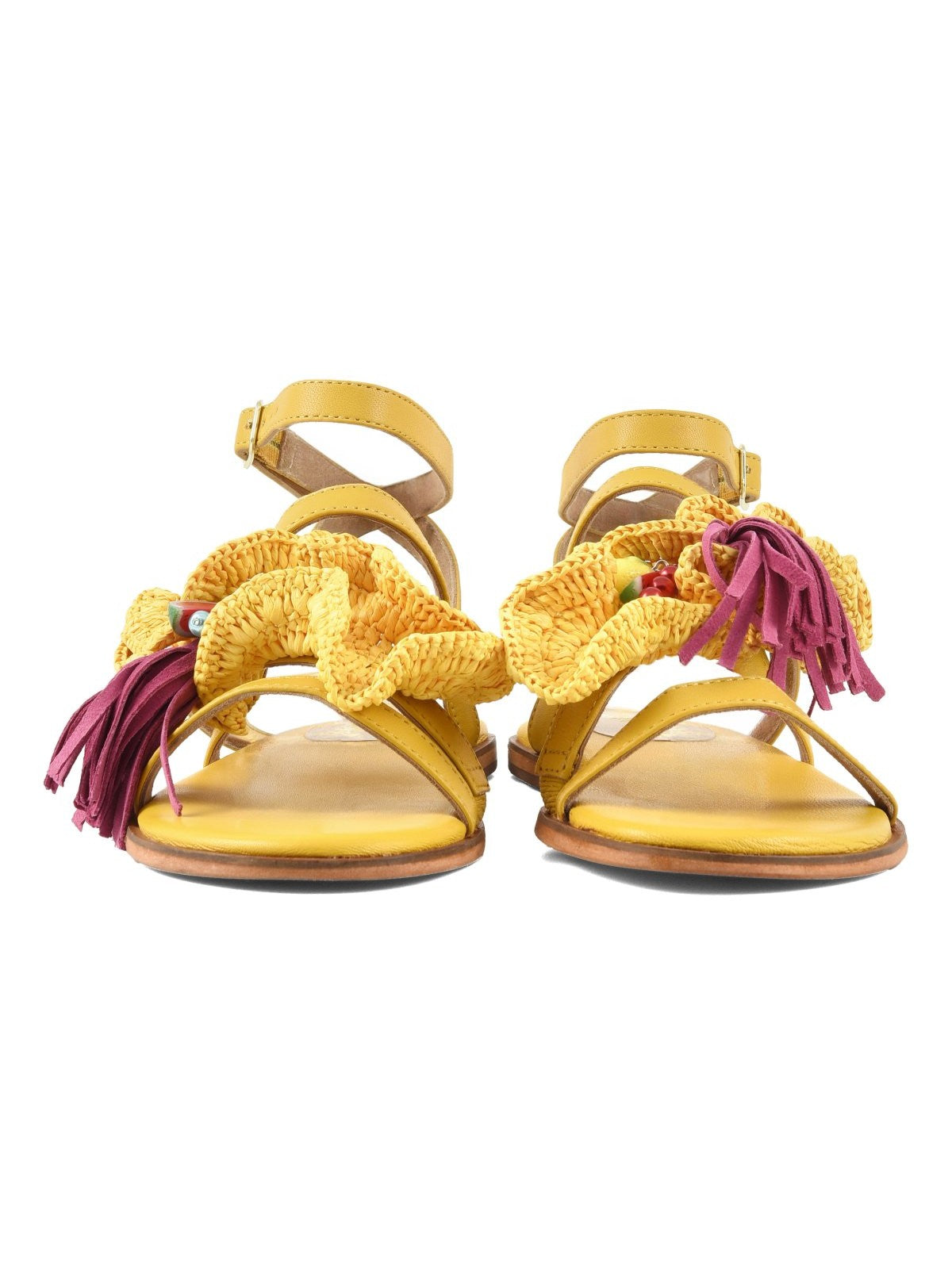 Coral Blue Sandalo Donna Leather sandal with rouche - CB.R226.11 YEL