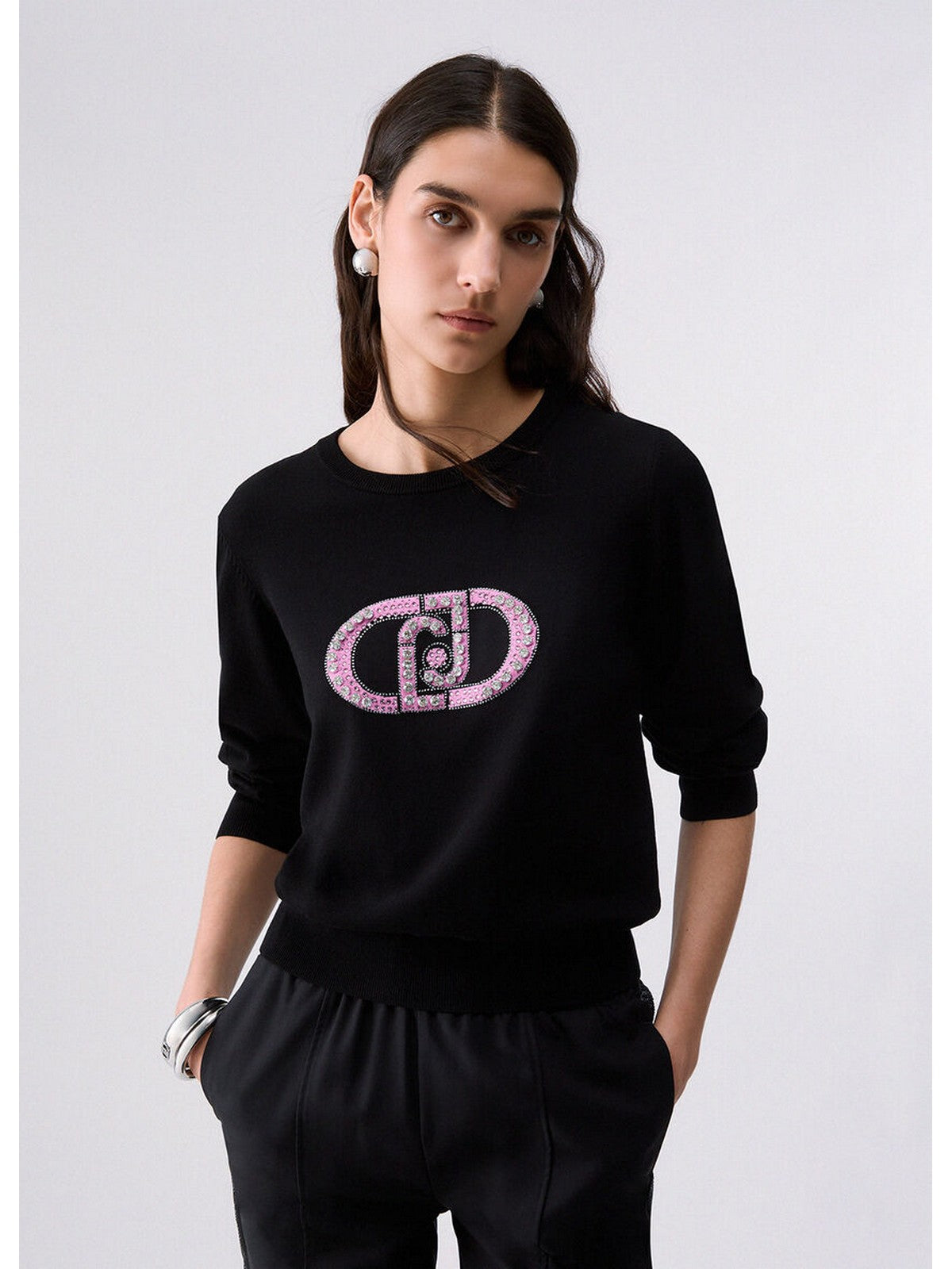 LIU JO SPORT Maglione Donna Nero/monogram stone - TF6261MS63L L9312