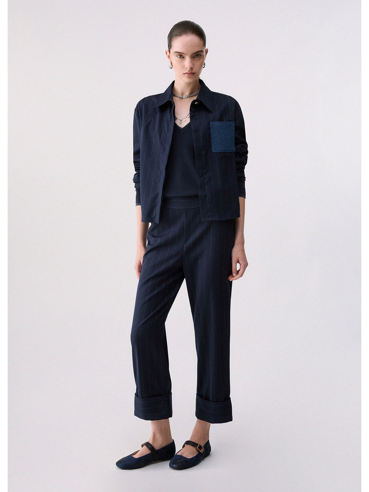LIU JO WHITE Pantalone Donna Blu lurex pin stripe - WF6250T731A L9173