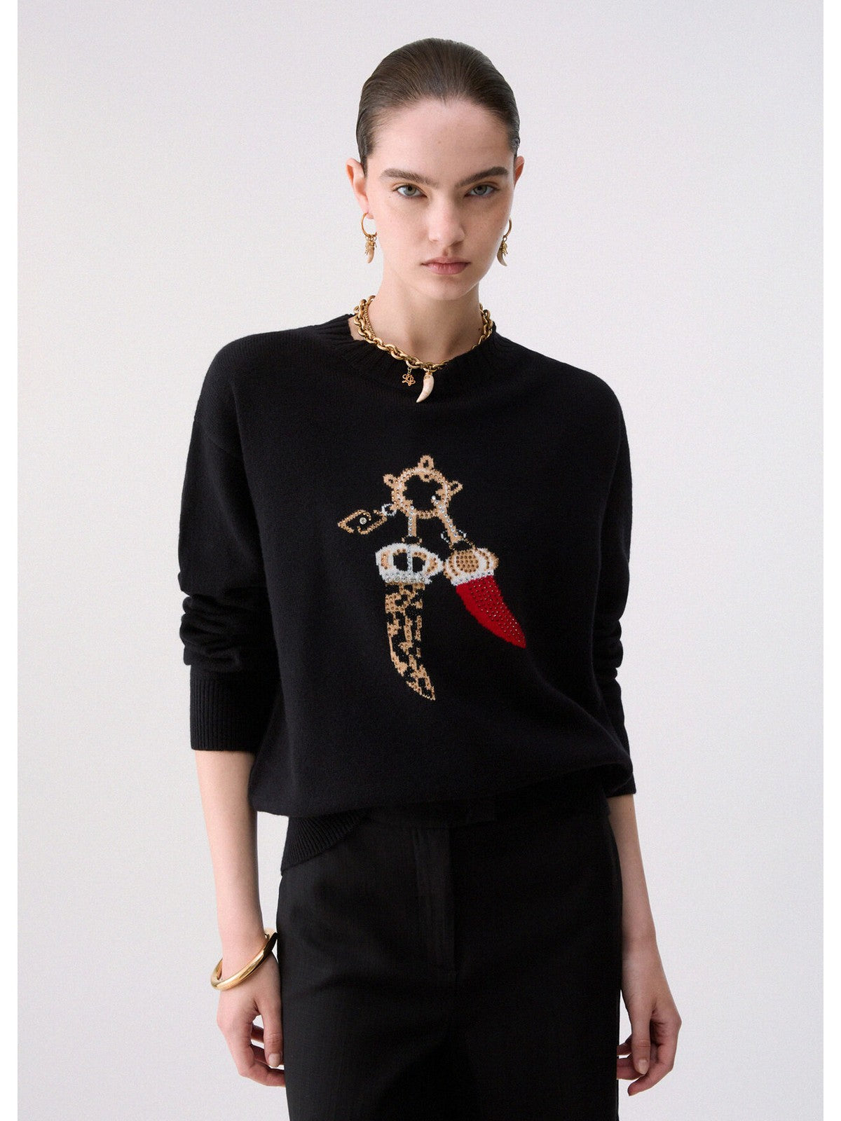 LIU JO WHITE Maglione Donna Lucky black - WF6457MS009 L9457