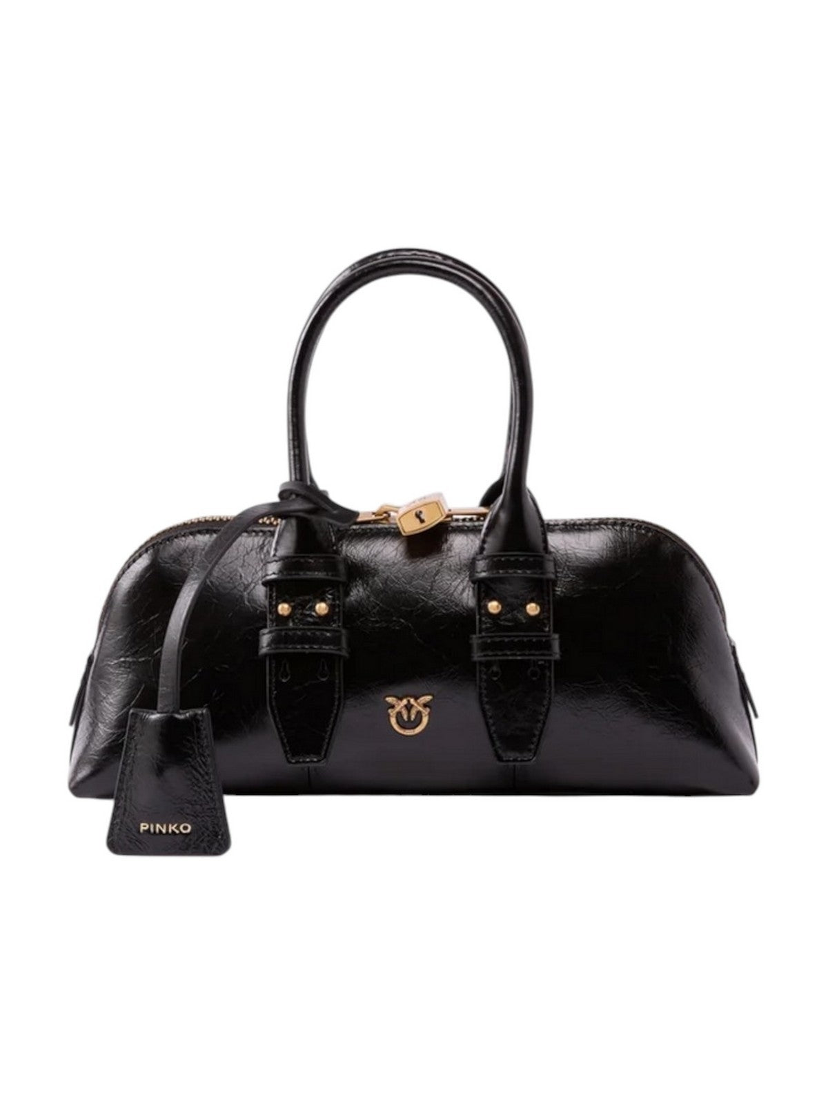 PINKO Borsa Donna BOWLING BAG HORIZONTAL NEW SHI NERO-ANTIQUE GOLD - 105334-A2JC Z99Q