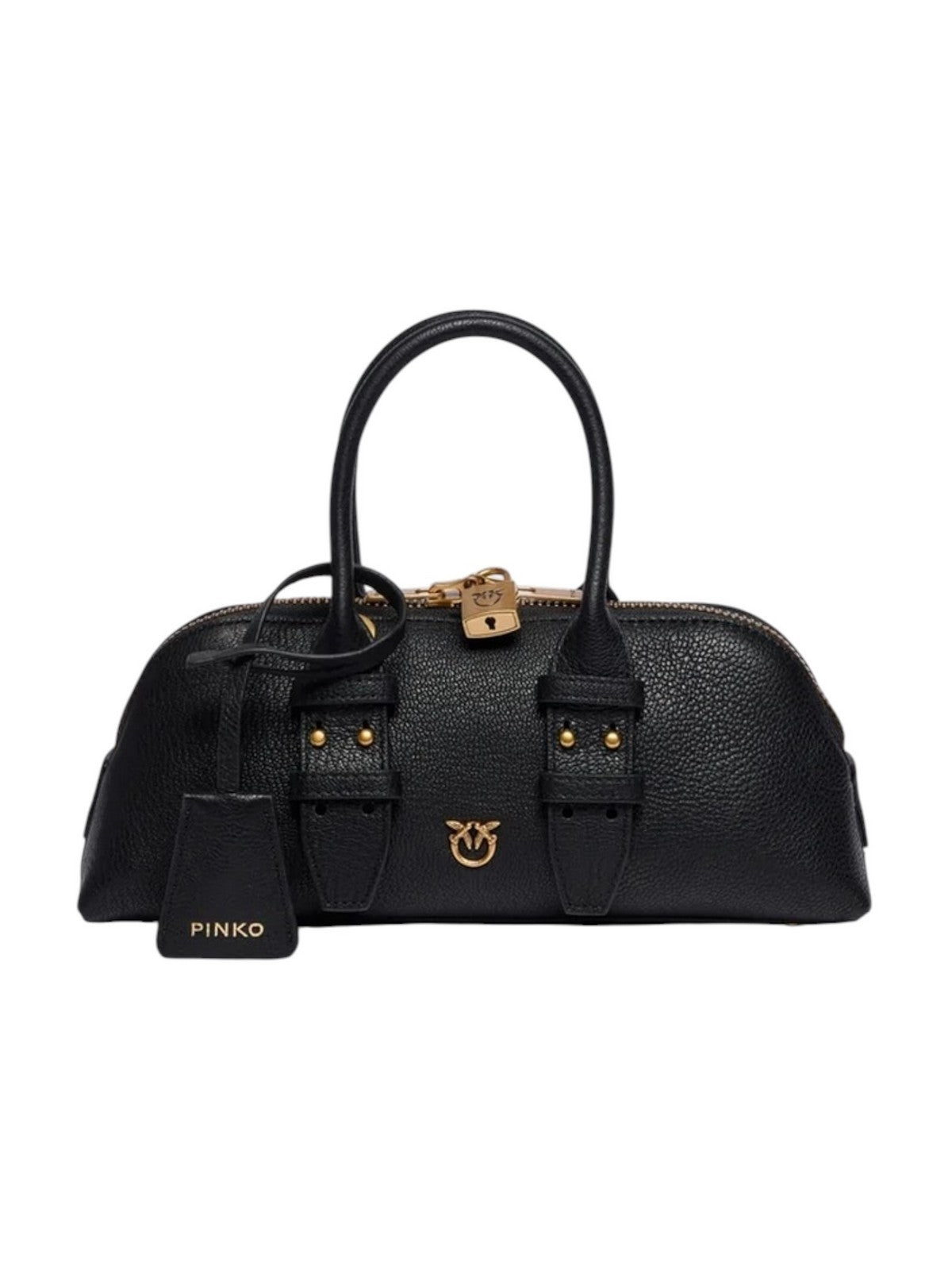 PINKO Borsa Donna BOWLING BAG HORIZONTAL SHEEP B NERO-ANTIQUE GOLD - 105334-A3CX Z99Q