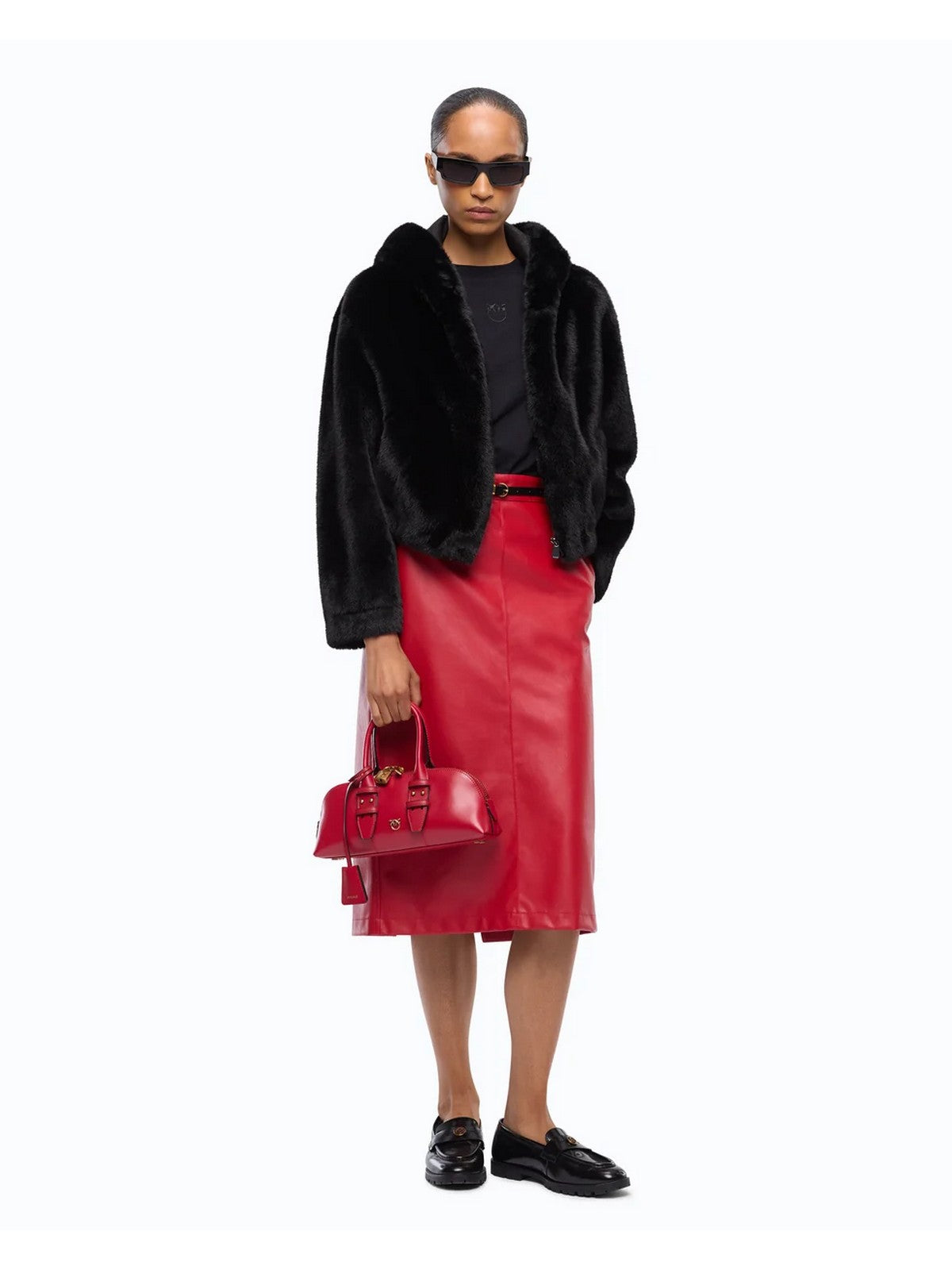 PINKO Simil Pelliccia Donna GASTERIA GIUBBINO ASPEN ASPETT NERO LIMOUSINE - 107053-A3E9 Z99