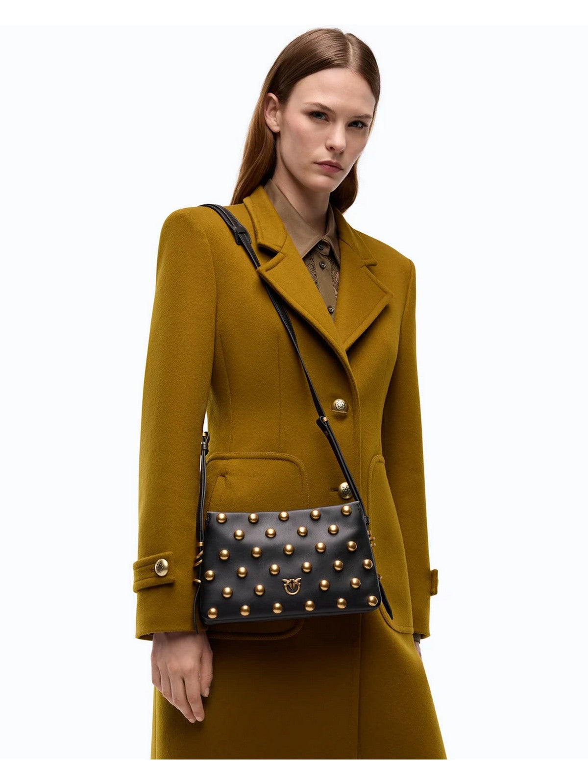 PINKO Borsa Donna TRIPLET MINI+STUDS VITELLO MOR NERO-ANTIQUE GOLD - 107063-A0QO Z99Q