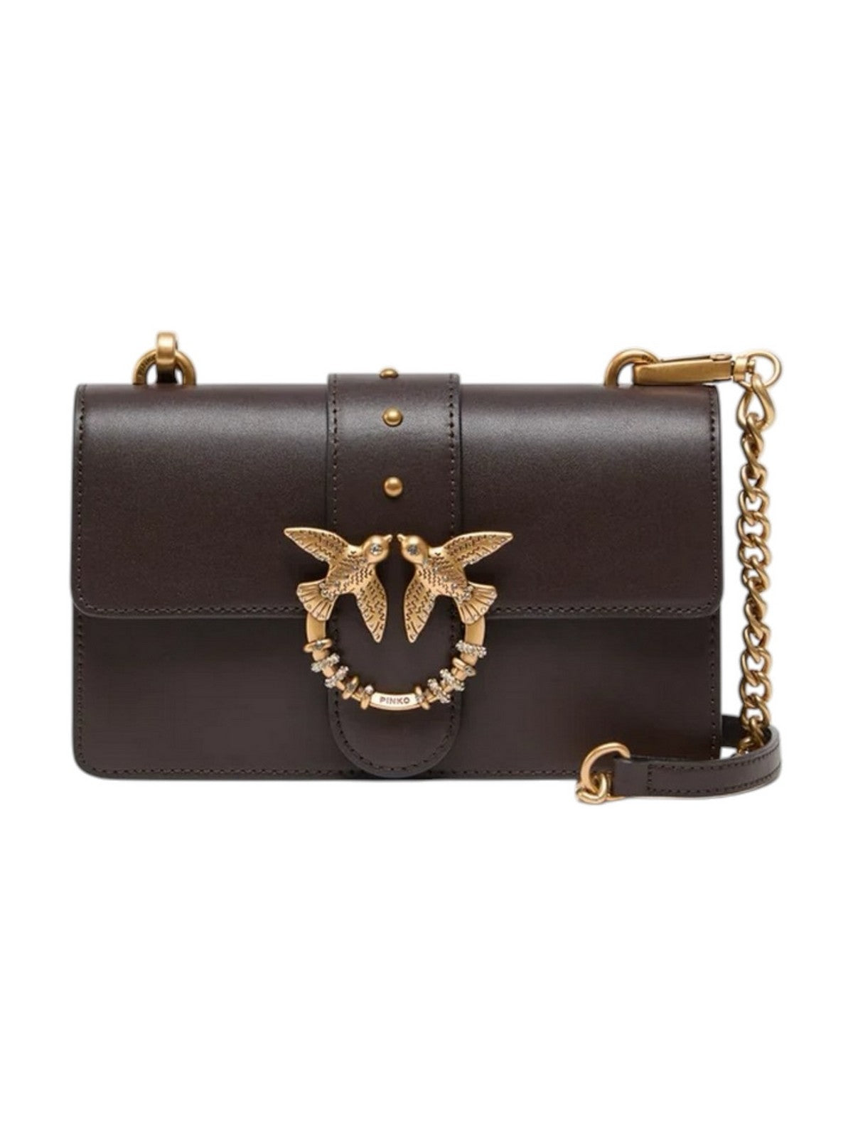 PINKO Borsa Donna LOVE ONE MINI NEW BUCKLE VITEL MARRONE MARASCA-ANTIQUE GOLD - 107071-A0F1 M12Q