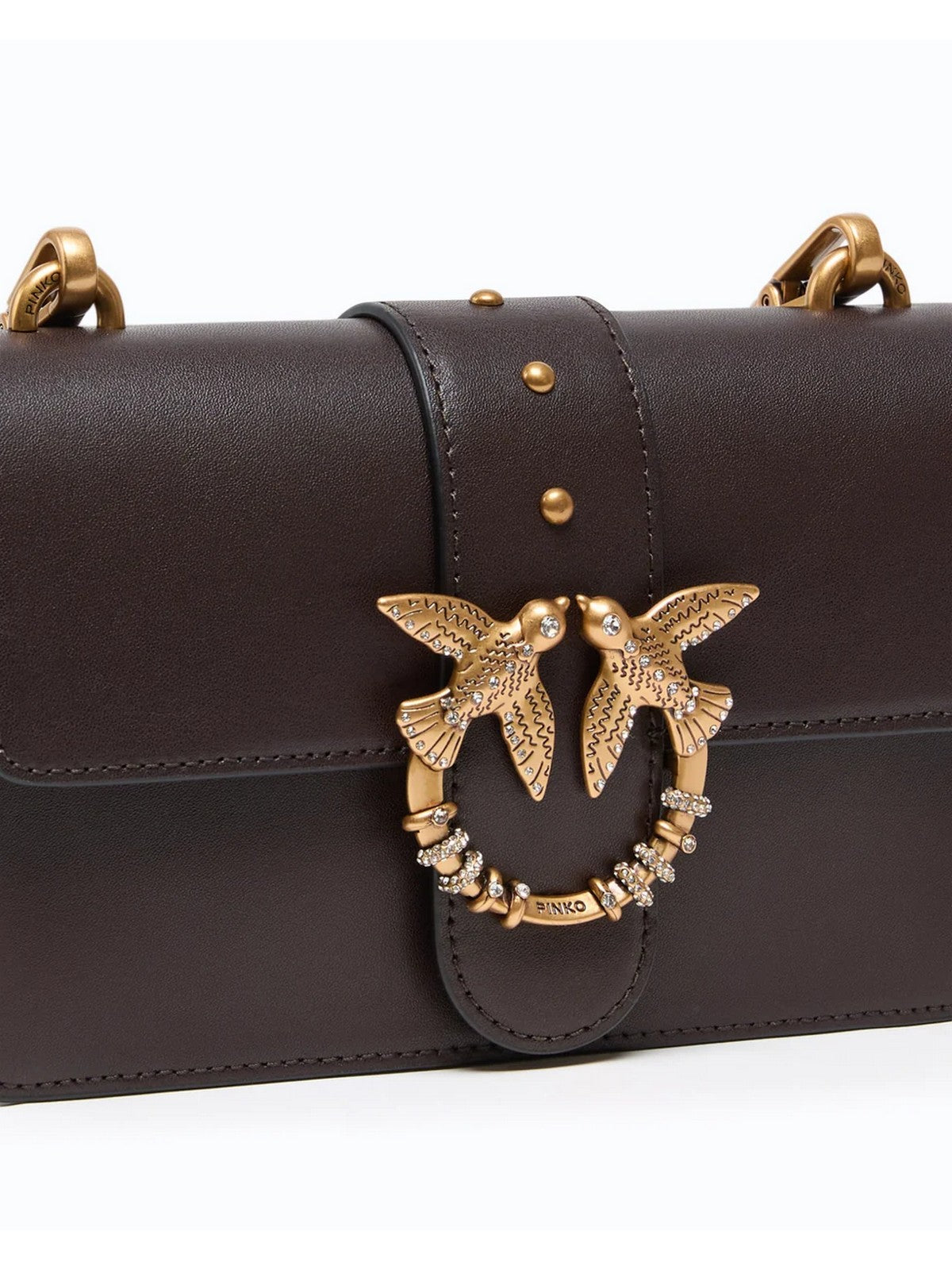 PINKO Borsa Donna LOVE ONE MINI NEW BUCKLE VITEL MARRONE MARASCA-ANTIQUE GOLD - 107071-A0F1 M12Q