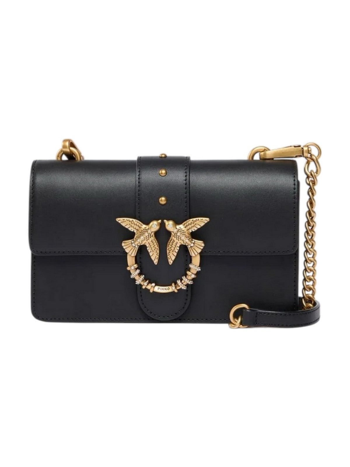 PINKO Borsa Donna LOVE ONE MINI NEW BUCKLE VITEL NERO-ANTIQUE GOLD - 107071-A0F1 Z99Q