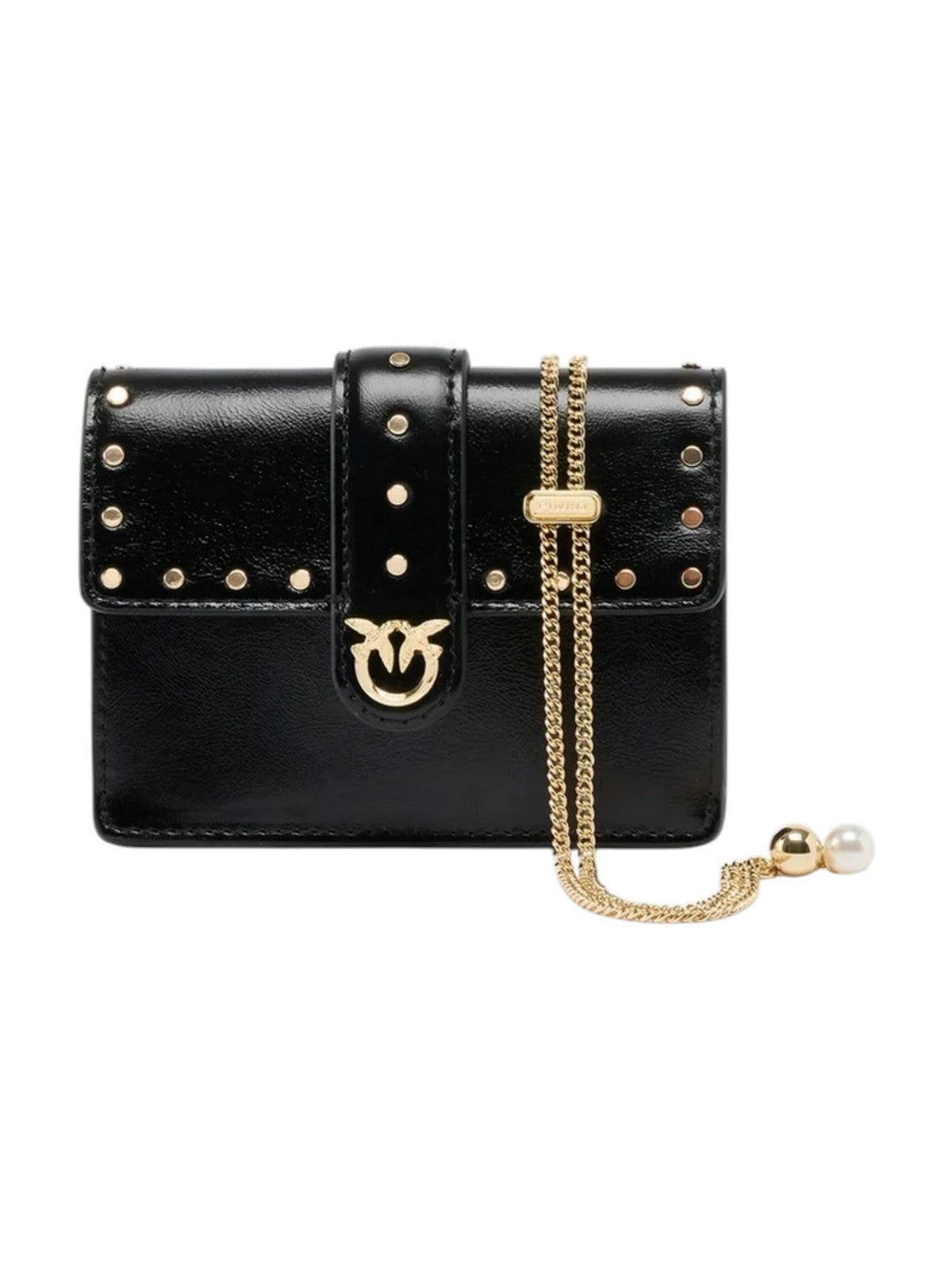 PINKO Portacarte Donna LOVE POCKET STUDS VIT. POLISHE NERO LIMOUSINE-ORO - 107637-A3LP Z99Y