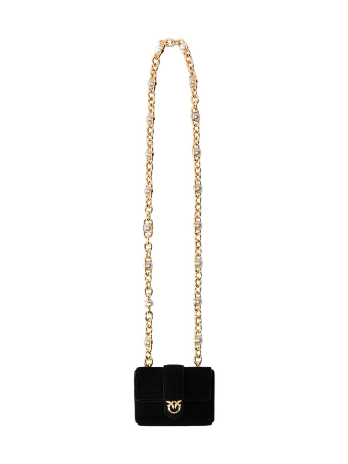 PINKO Portacarte Donna POCKET NECKLACE SUEDE NERO LIMOUSINE-ORO - 107643-A0F6 Z99Y