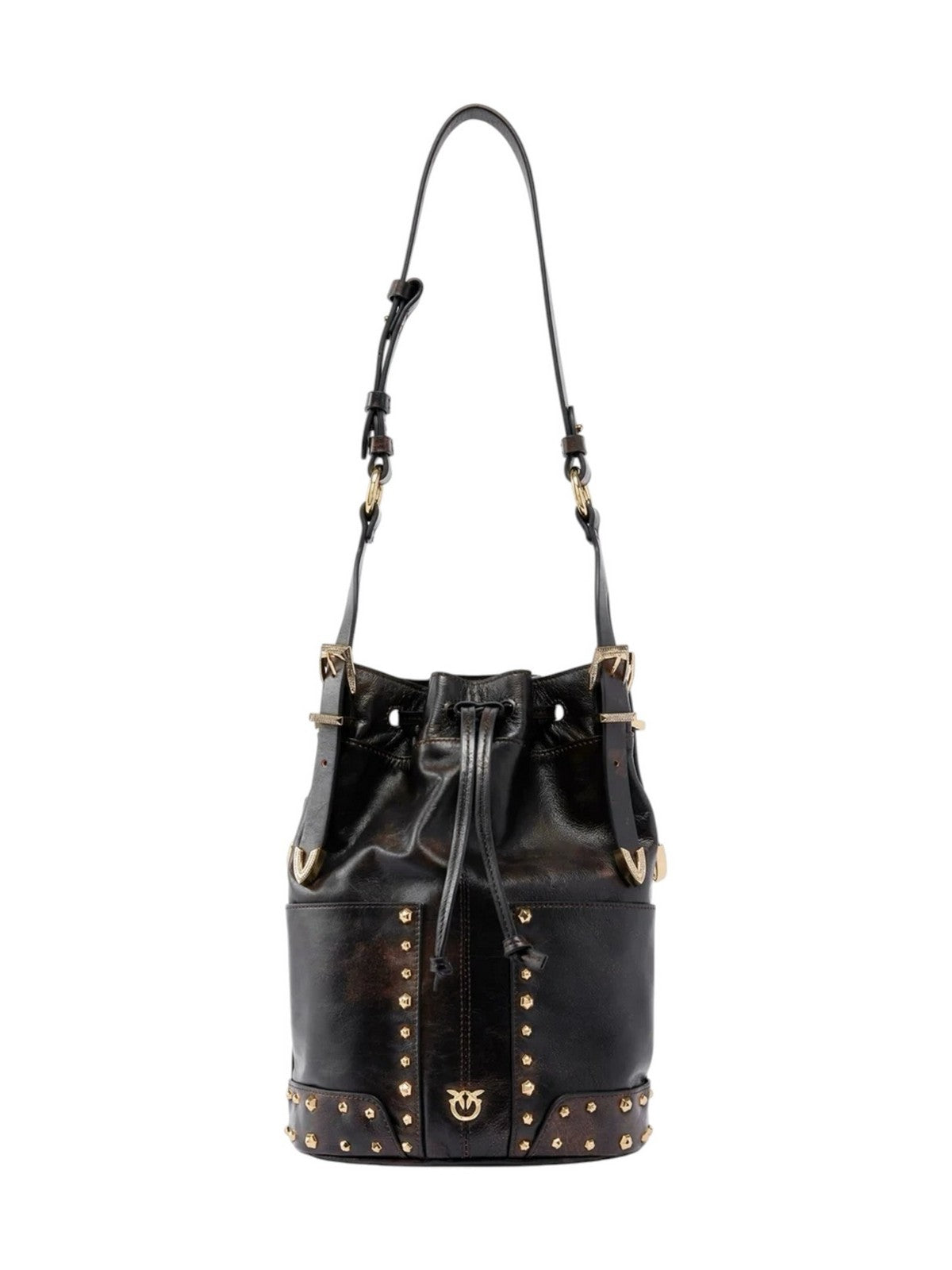 PINKO Borsa Donna BUCKET MINI PATCH CLOUD LEATHE DARK BROWN-GOLD - 107652-A3MA L64Y