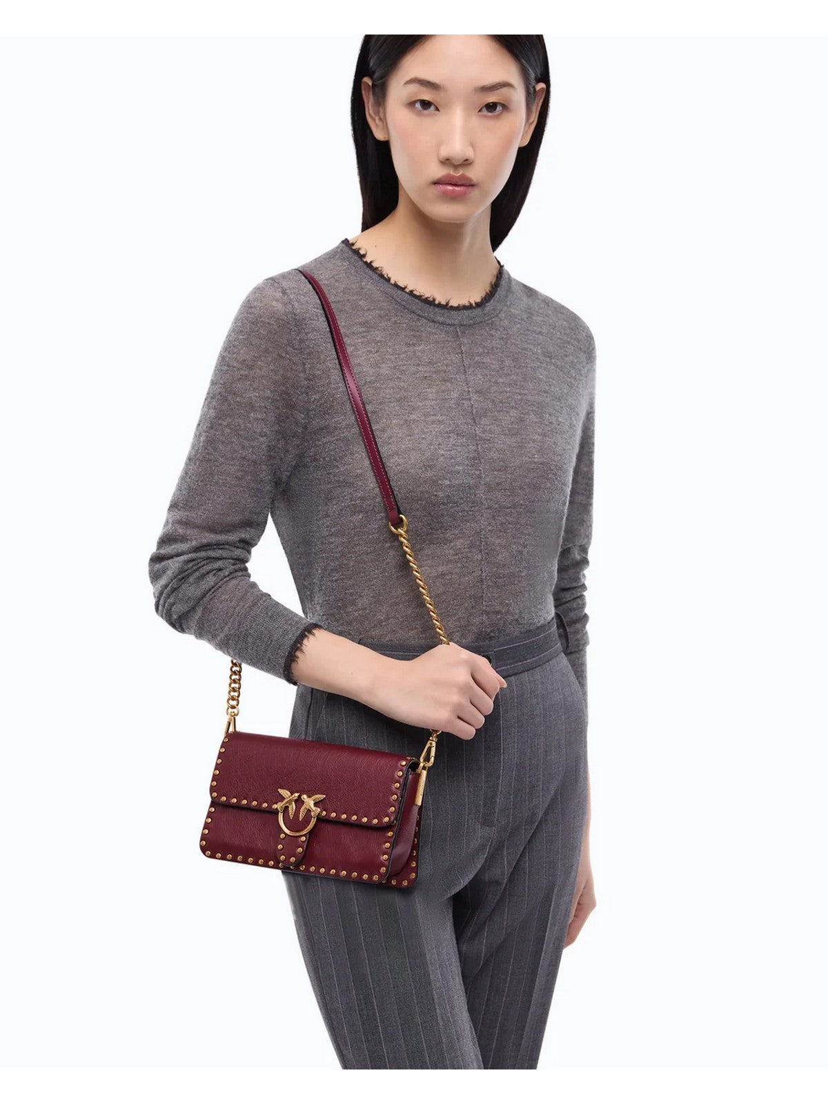 PINKO Borsa Donna LOVE ONE SLOUCHY MN. STUDS SMA RIBES INTENSO-ANTIQUE GOLD - 107665-A2JG WW5Q