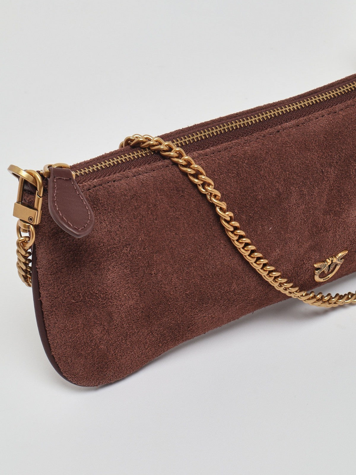 PINKO Borsa Donna NEW HORIZONTAL FLAT SUEDE CASTANO INTENSO-ANTIQUE GOLD - 107669-A0F6 L88Q