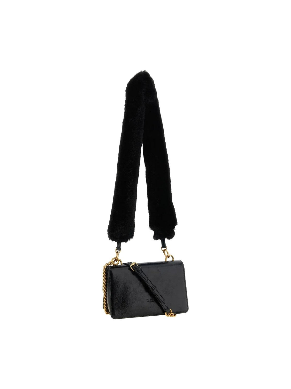 PINKO Borsa Donna LOVE ONE MN LGHT IMIT.FUR H. V NERO-ANTIQUE GOLD - 107676-A3LP Z99Q