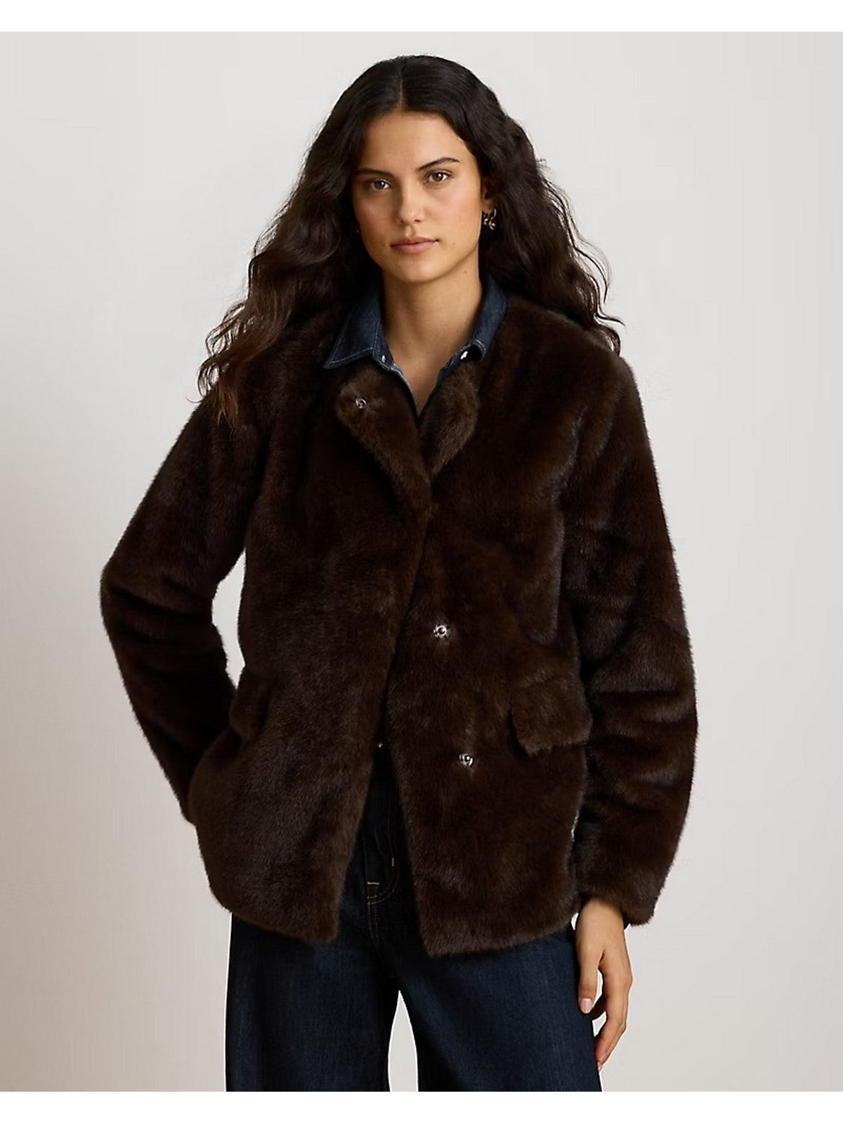 LAUREN RALPH LAUREN Pelliccia Donna FX MNK CLSS-LINED-COAT CIRCUIT BROWN - 297P04117 002