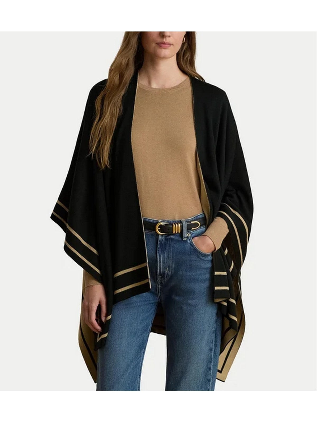 LAUREN RALPH LAUREN Mantella Donna JET SET UPD-PONCHO BLACK/CAMEL - 454P23616 001