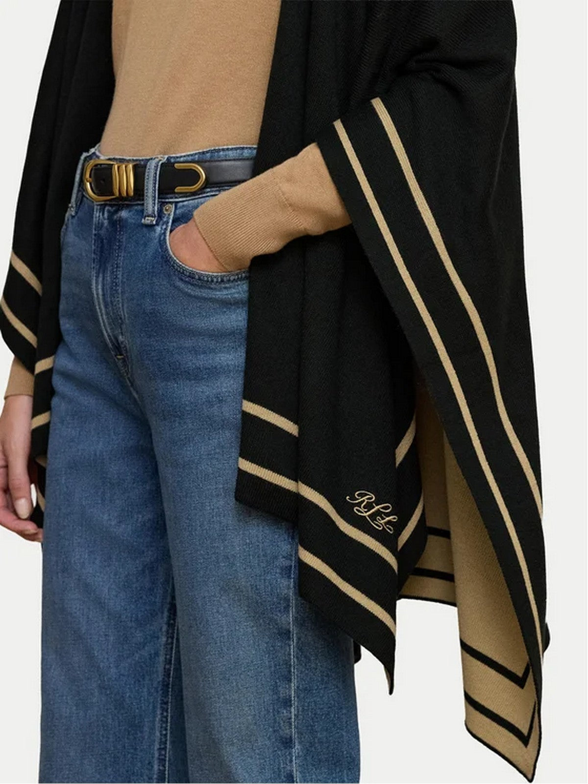 LAUREN RALPH LAUREN Mantella Donna JET SET UPD-PONCHO BLACK/CAMEL - 454P23616 001