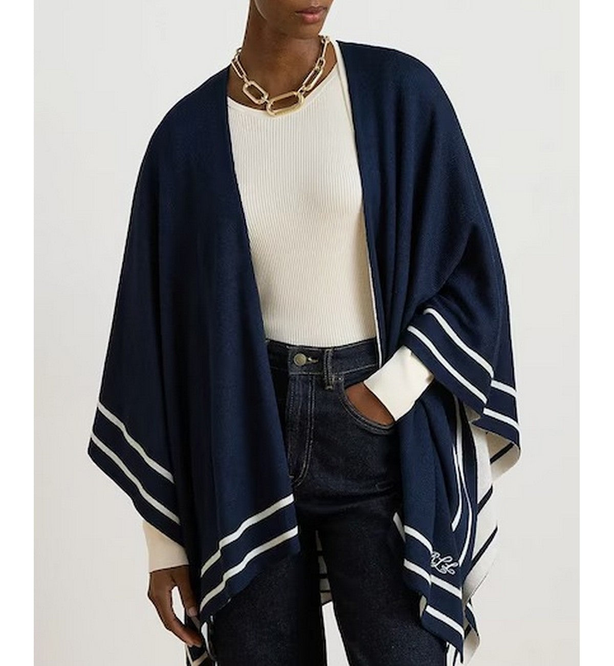 LAUREN RALPH LAUREN Mantella Donna JET SET UPD-PONCHO NAVY/CREAM - 454P23616 003
