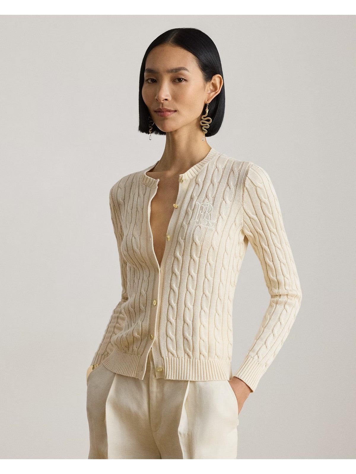 LAUREN RALPH LAUREN Cardigan Donna SWEATER-CARDIGAN MASCARPONE CREAM - 200P14040 001