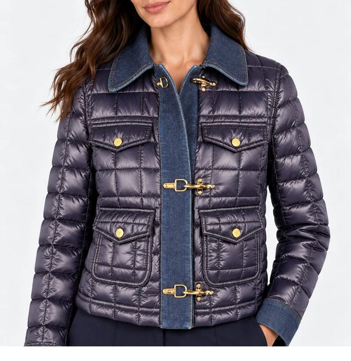 FAY Giubbino Donna GIUBB TRAP.3 GANCI+DENIM BLU PETROLIO - NAW44533450XOSU809