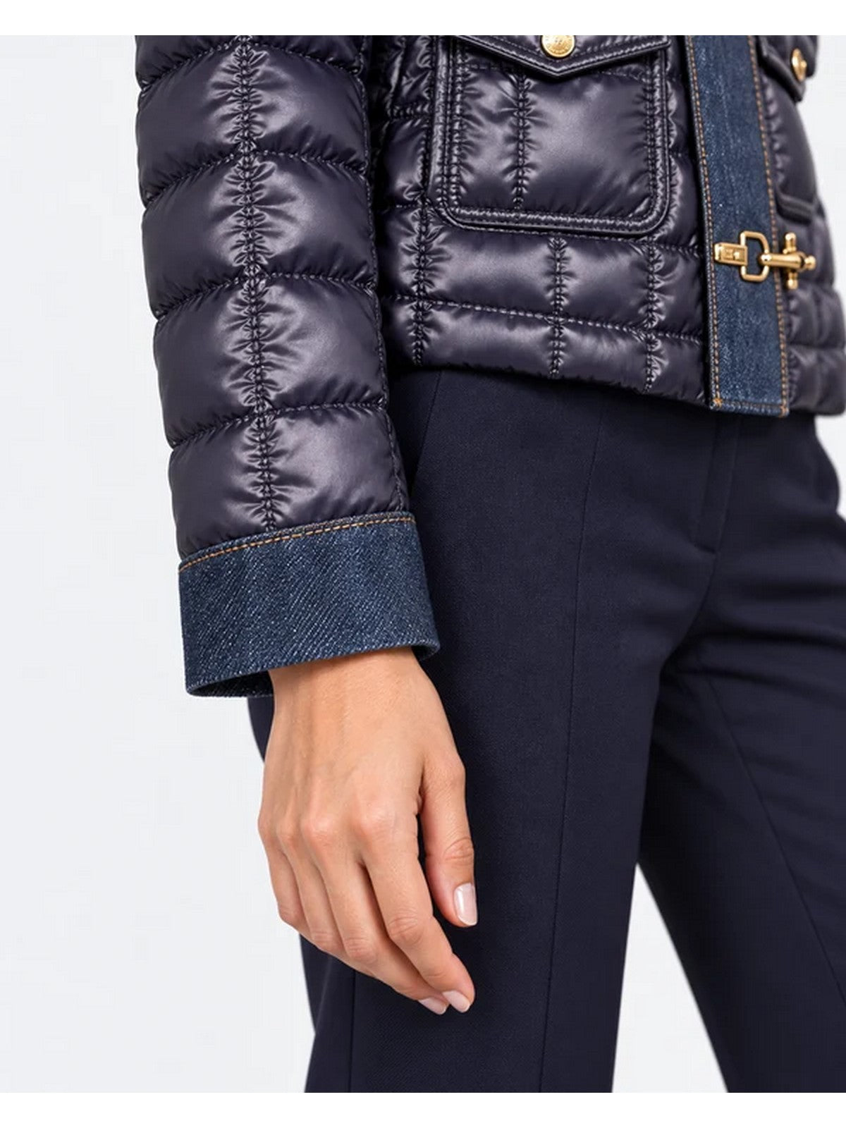 FAY Giubbino Donna GIUBB TRAP.3 GANCI+DENIM BLU PETROLIO - NAW44533450XOSU809