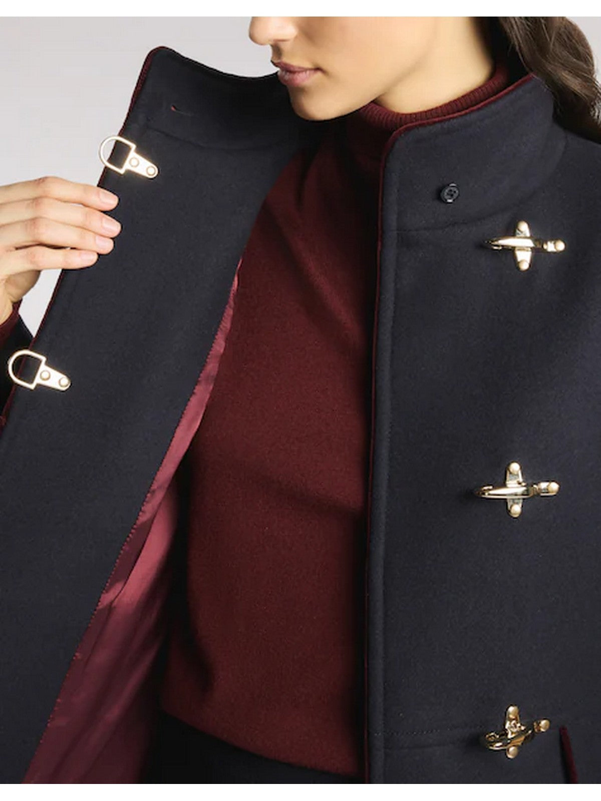 FAY Cappotto Donna VIRGINIA CAMPUS 3 GANCI + PIPING BLU PETROLIO - NAW50533010YMVU809