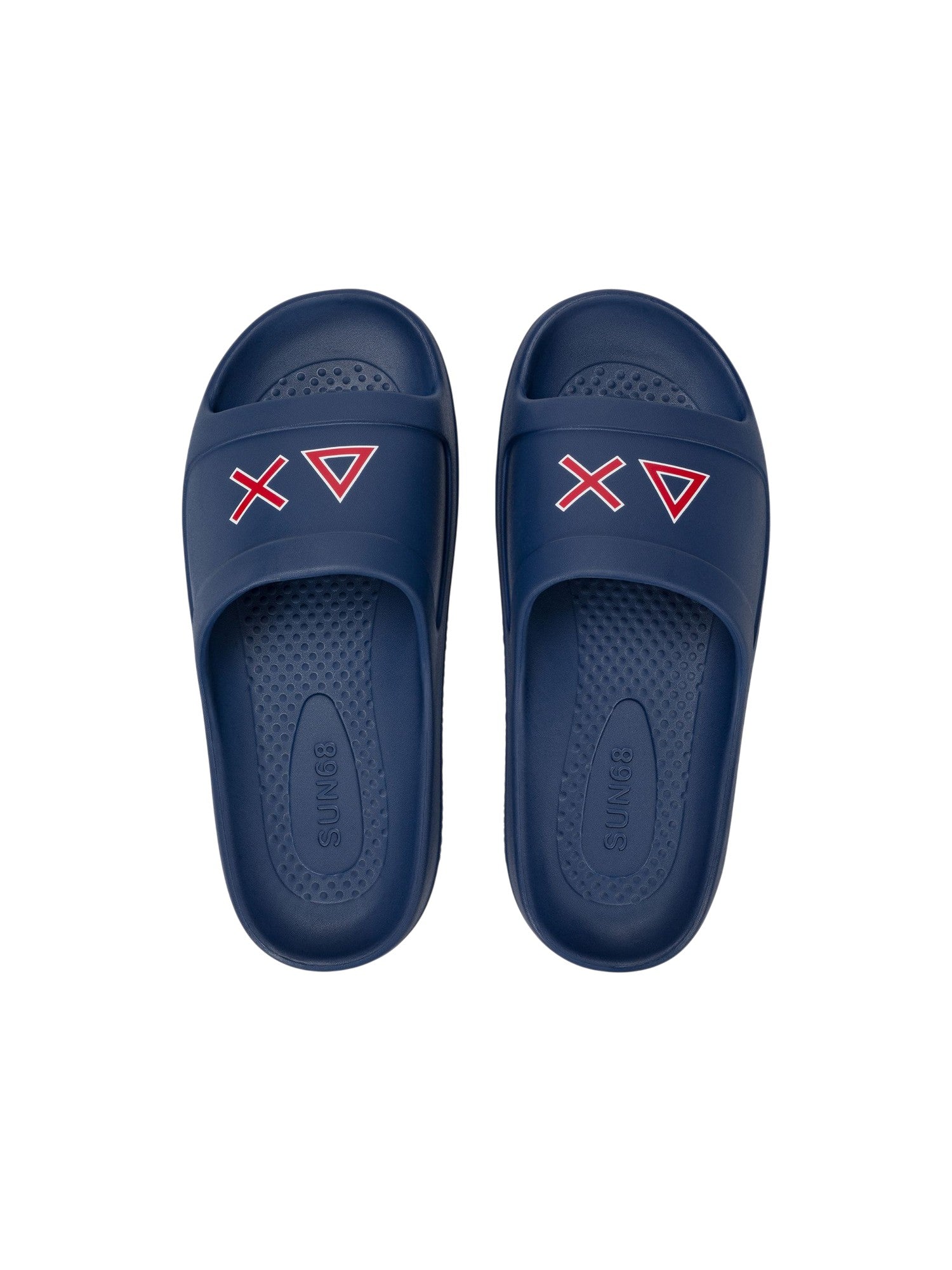 Sun68 Ciabatte Uomo Slippers Monoblock Print Logo Navy Blue/Rosso - X36114-0710 gioboutiqueweb