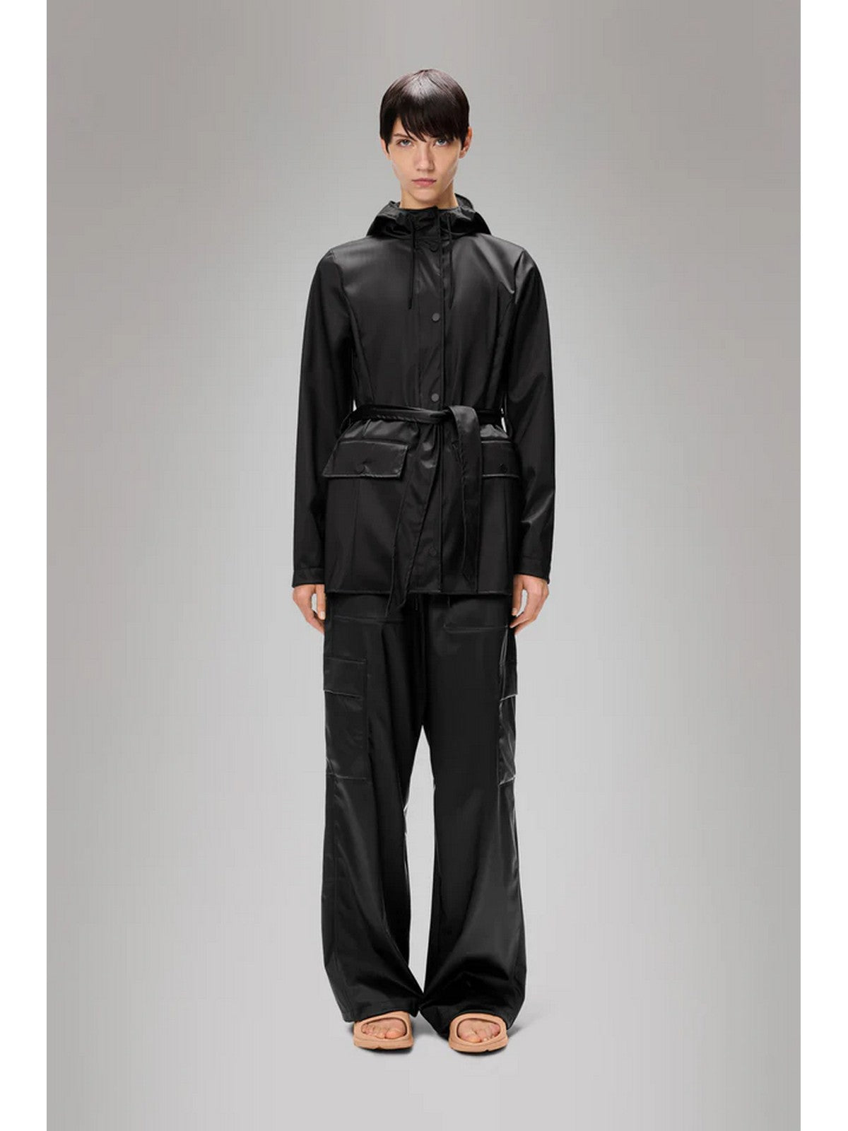 RAINS Giubbino Donna Curve Jacket W3 12100 84 Black Grain Nero