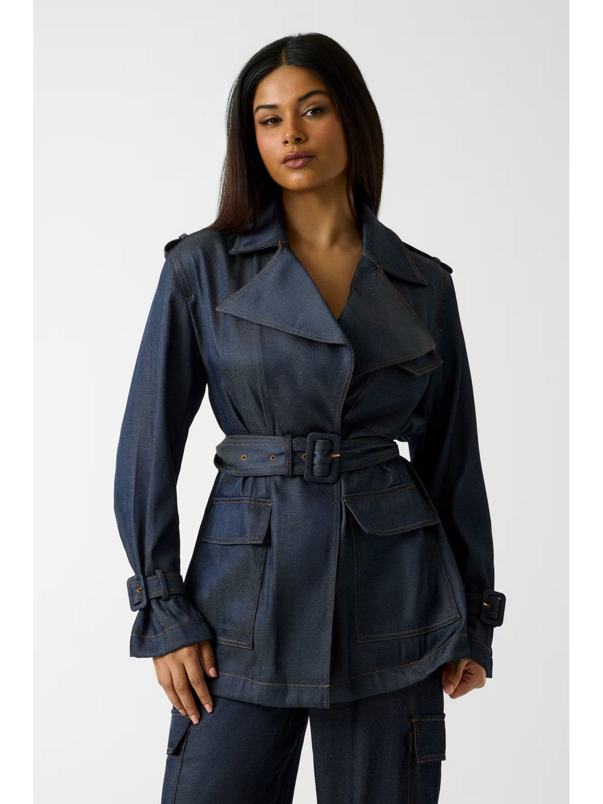 GUESS Giubbino Donna REGINE SHORT FLUID TRENCH W6RL50 WL842 FB6C INDIGO BLUE