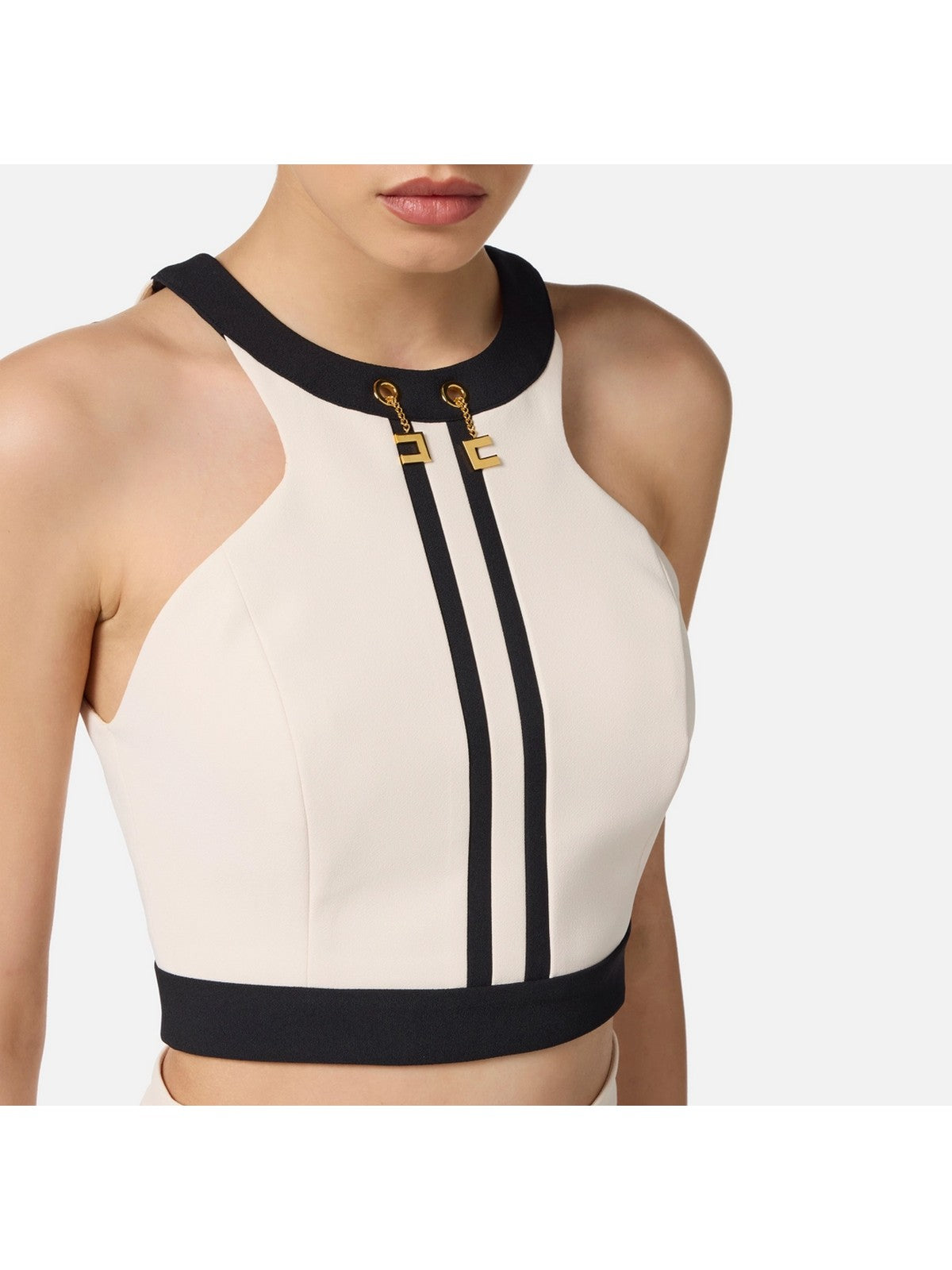 ELISABETTA FRANCHI Top Donna  TOT0156E2 EF1 MILK/NERO gioboutiqueweb