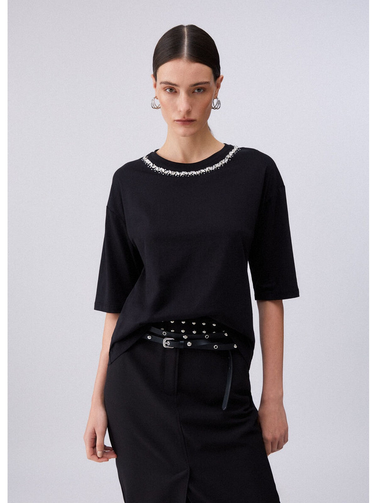 LIU JO WHITE T-shirt Donna  WA6128JS904 P9320 Nero collar motif