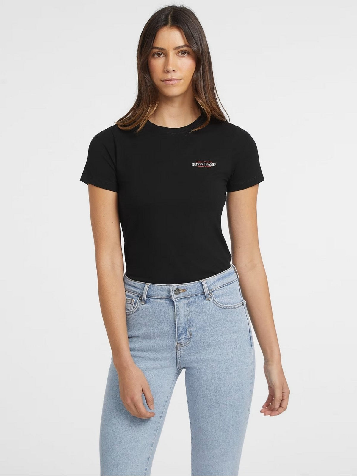 GUESS T-shirts et polos pour femmes GJ SS CN SLIM MINI AMERICA TEE W4YI02 J1314 JBLK Noir