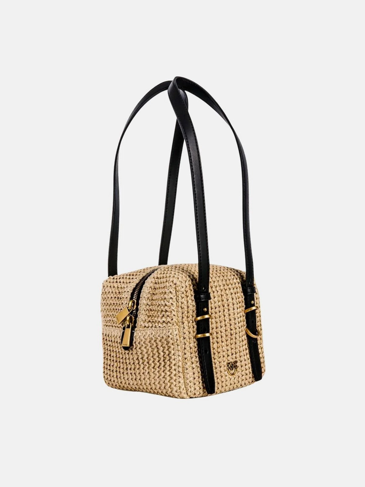 PINKO Borsa Donna CUBIC BAG RAFIA + VITELLO 106465-A391 C24Q RAFIA/NERO-ANTIQUE GOLD