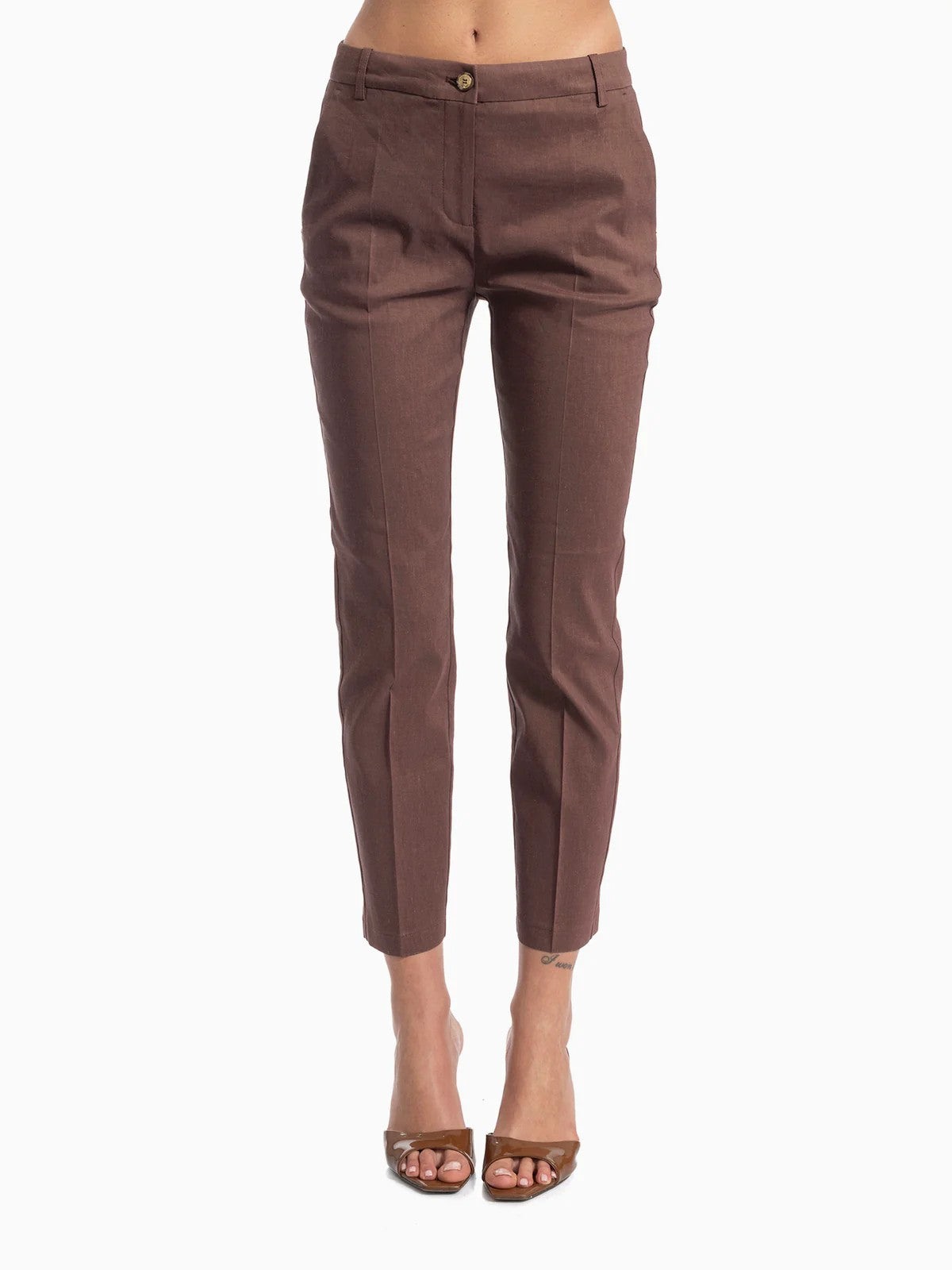 PINKO Pantalone Donna BELLO PANTALONE LINO STRETCH 100155-A34I L78 MARRONE TERRA X PIANTE