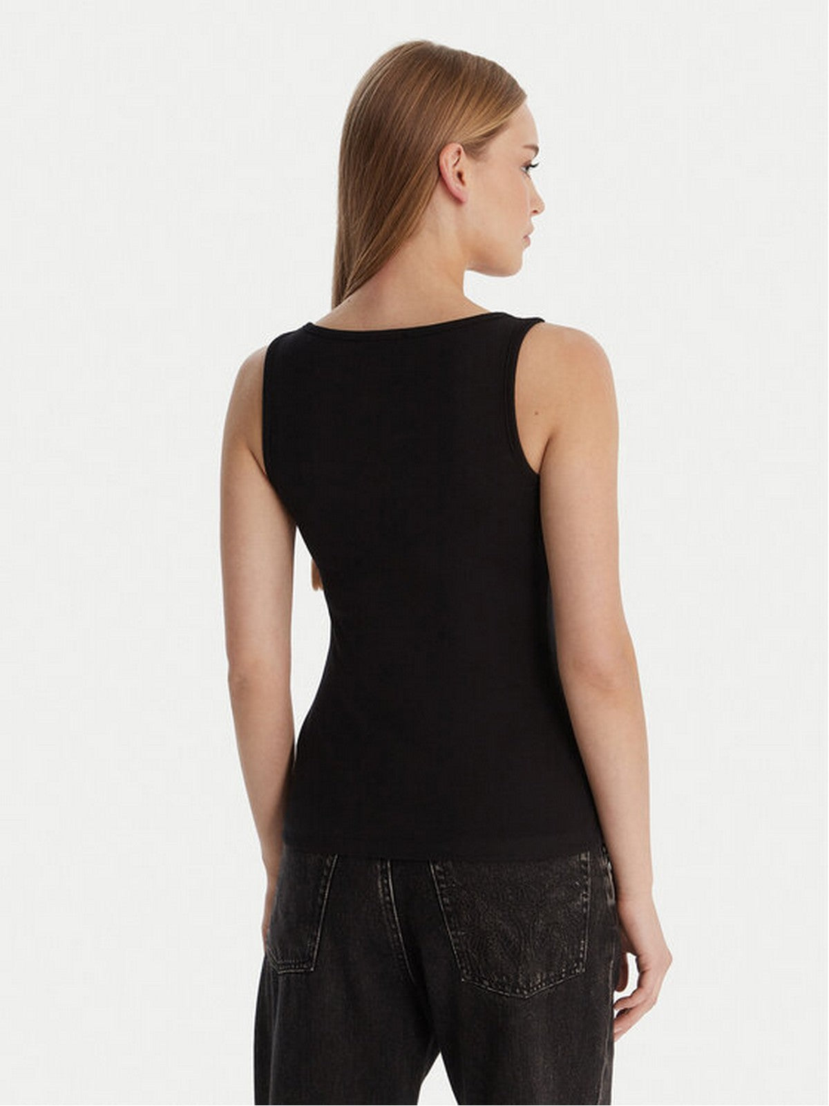 GUESS Canotta Donna GJ TANK TOP SLIM RIB EMBRO W6RP20 KA0H1 JBLK Jet Black A996