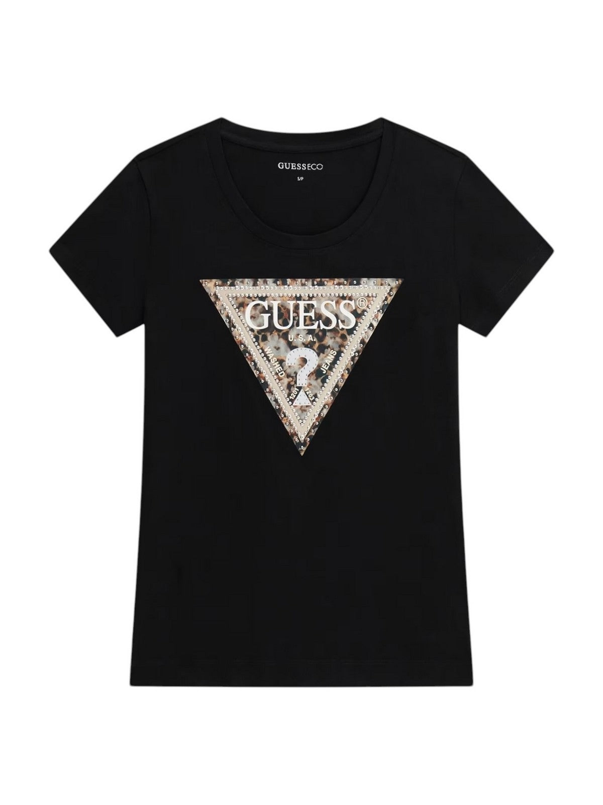 GUESS T-shirt Donna SS CN LEO TRIANGLE TEE W6RI32 J1314 JBLK Jet Black A996