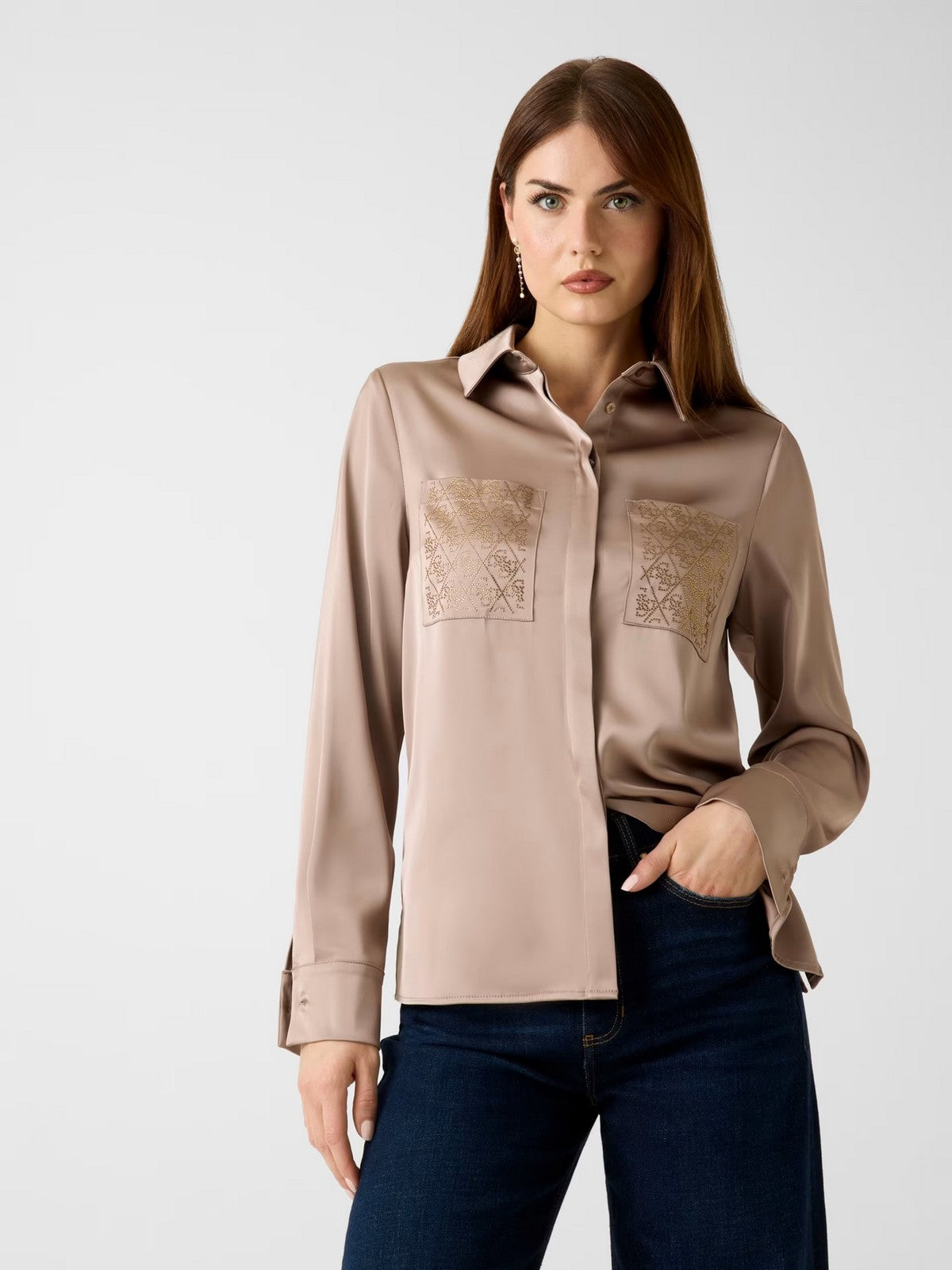 GUESS Camicia Donna MARGUERITE HOTFIX POKETS SHIRT W5RH40 WFQC2 A10L SUMMER CLAY