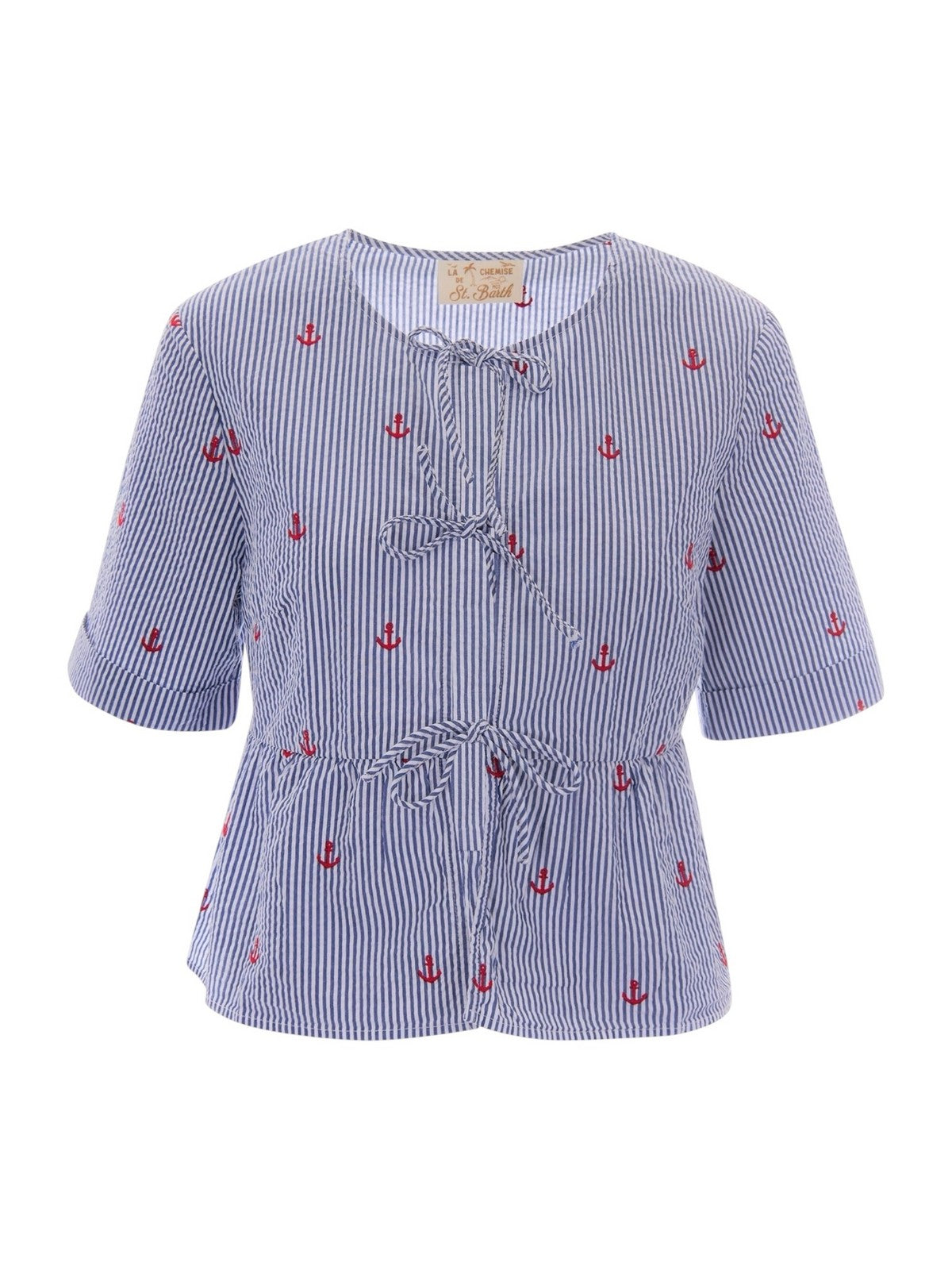 MC2 SAINT BARTH Blusa Donna  ALYSON 00471L SEERSUCKER STRIPES V ANCHOR 61 EMB