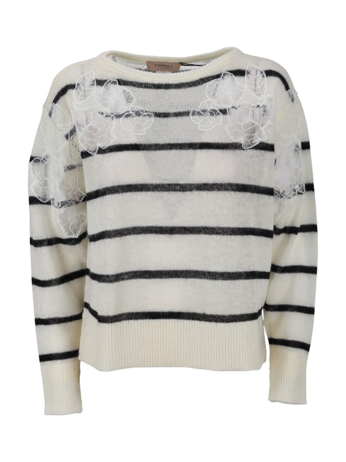TWINSET Maglione Donna SOFT STRIPES & INTARSIA LACE 252TP3252 12755 RIGA NEVE/NERO
