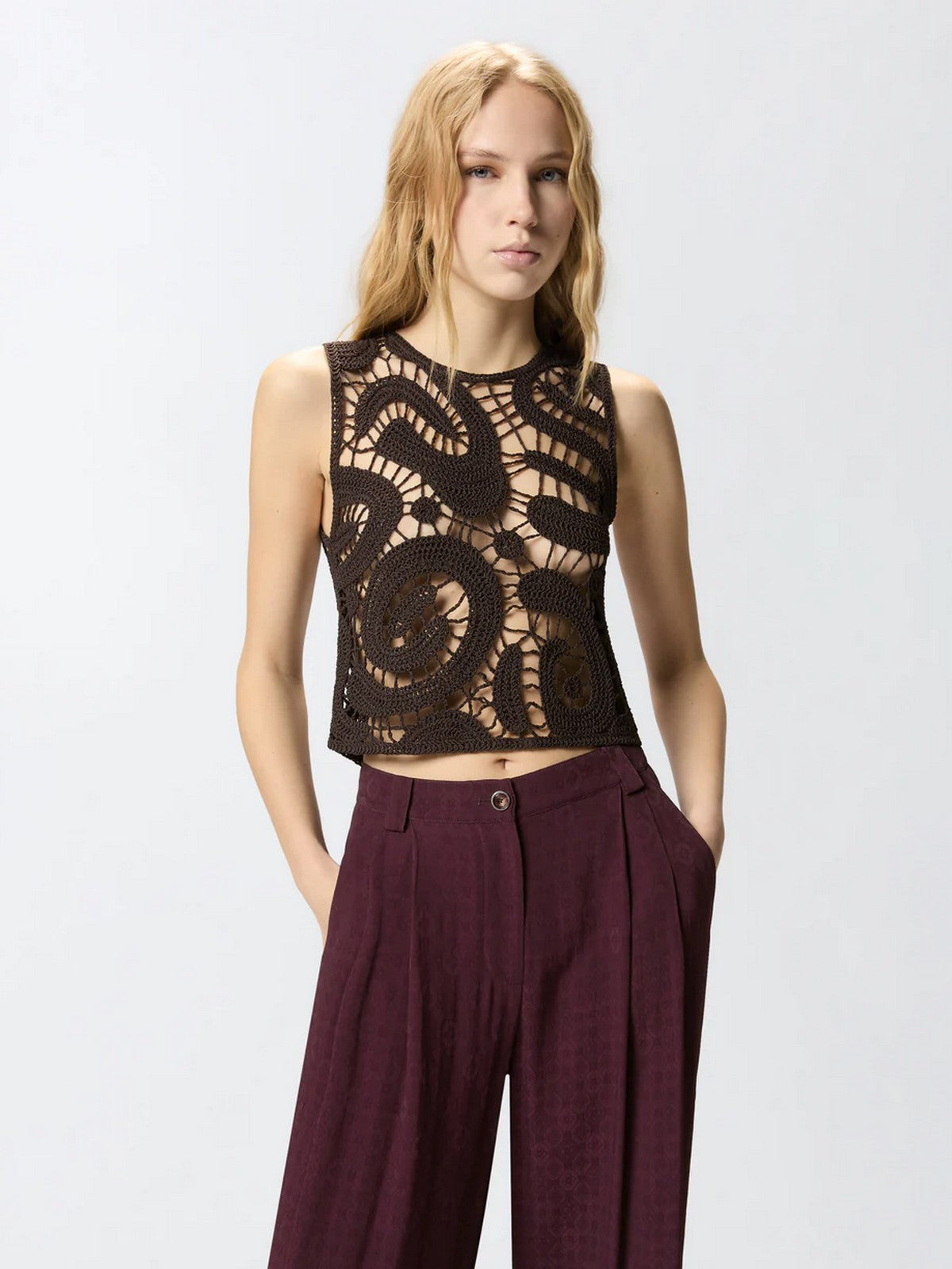 PINKO Top Donna ERUZIONE TOP CROCHET GEOMETRIC 106438-A354 M05 MARRONE JAVA