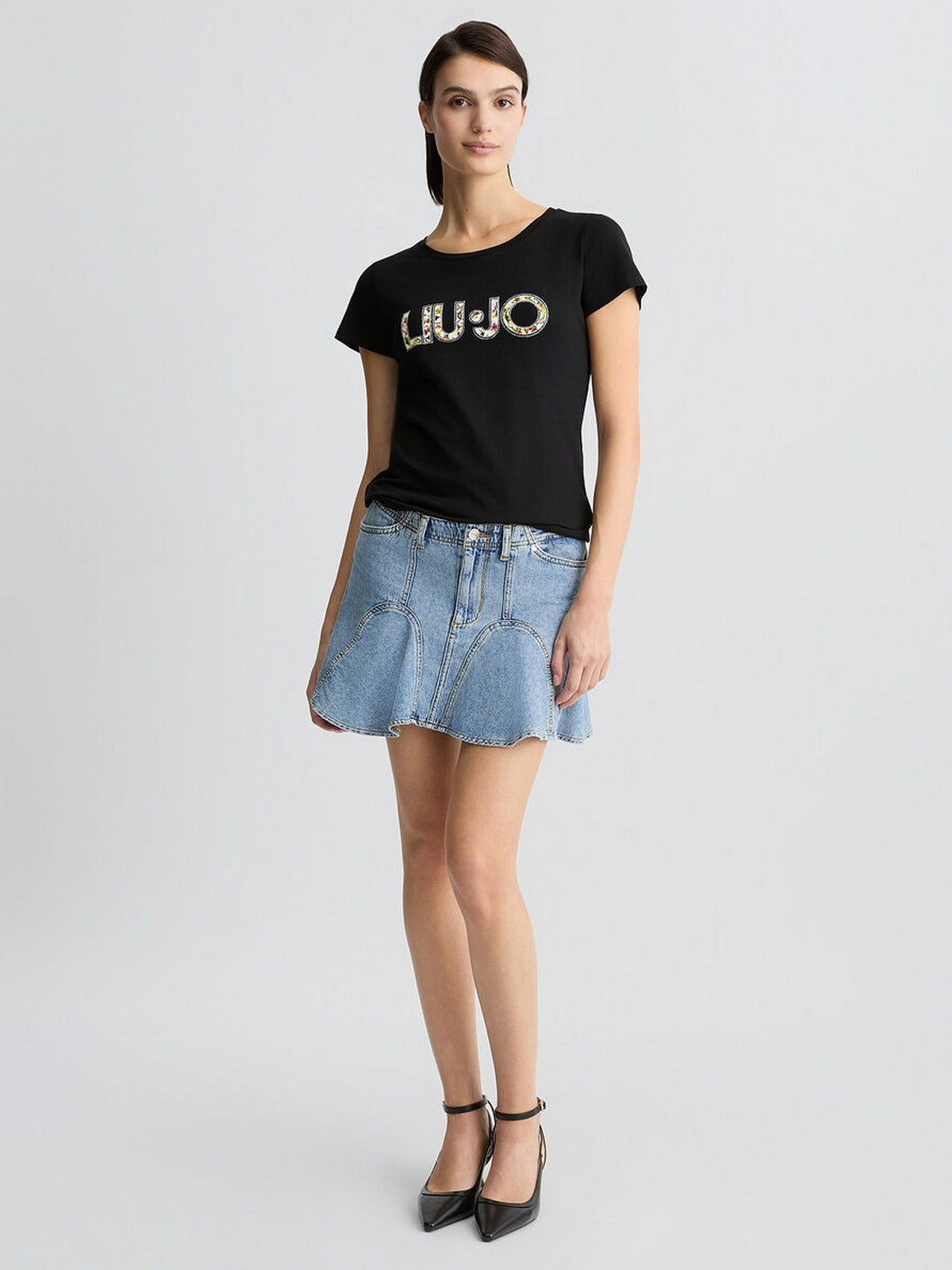 LIU JO BEACHWEAR T-shirt Donna  VA5154JS003 W9449 NERO/FLOWERS gioboutiqueweb