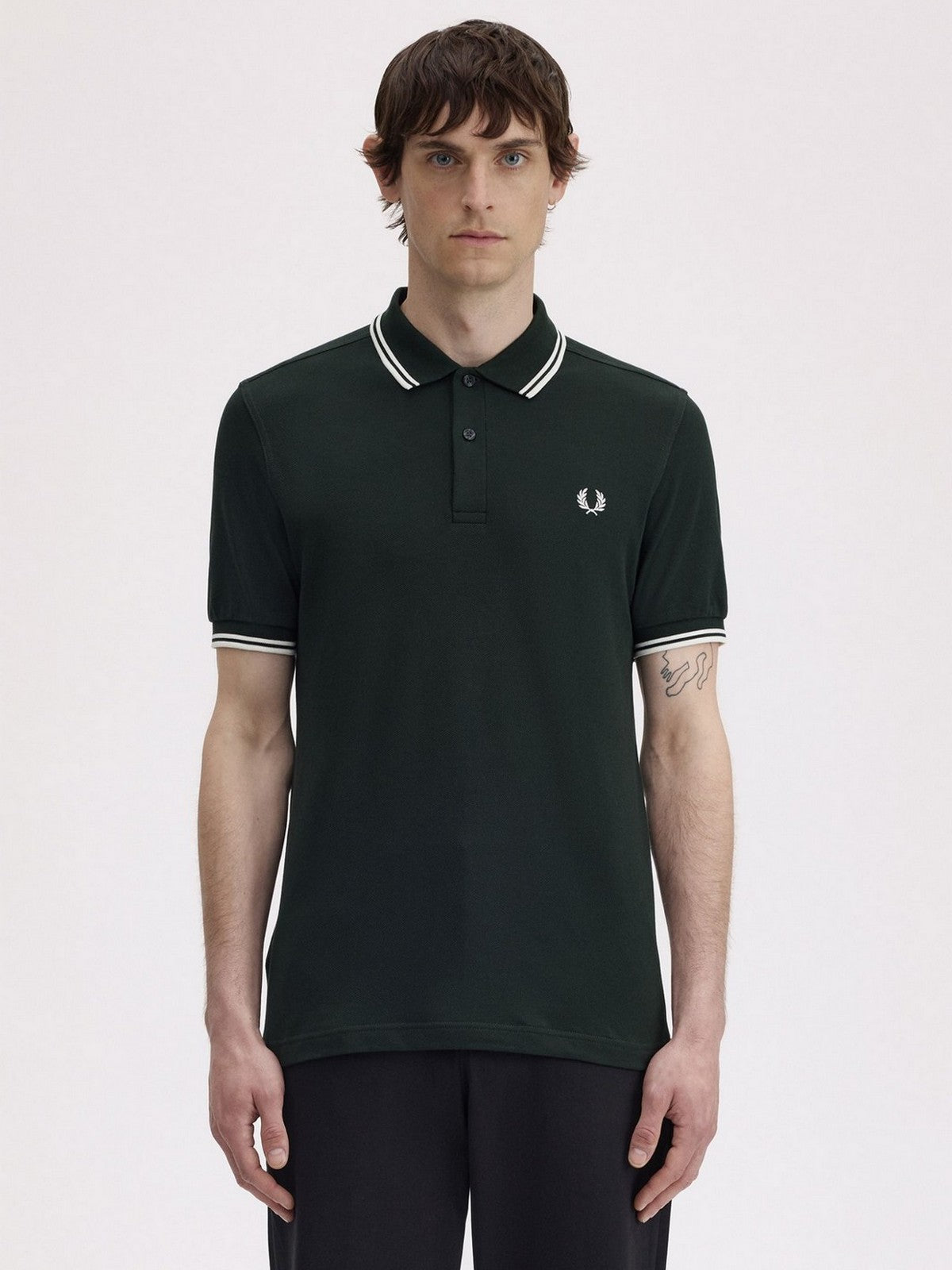 FRED PERRY Polo Uomo FP TWIN TIPPED FRED PERRY SHIRT FP-M3600P-57 T50 NIGHTGREEN/SNWHT