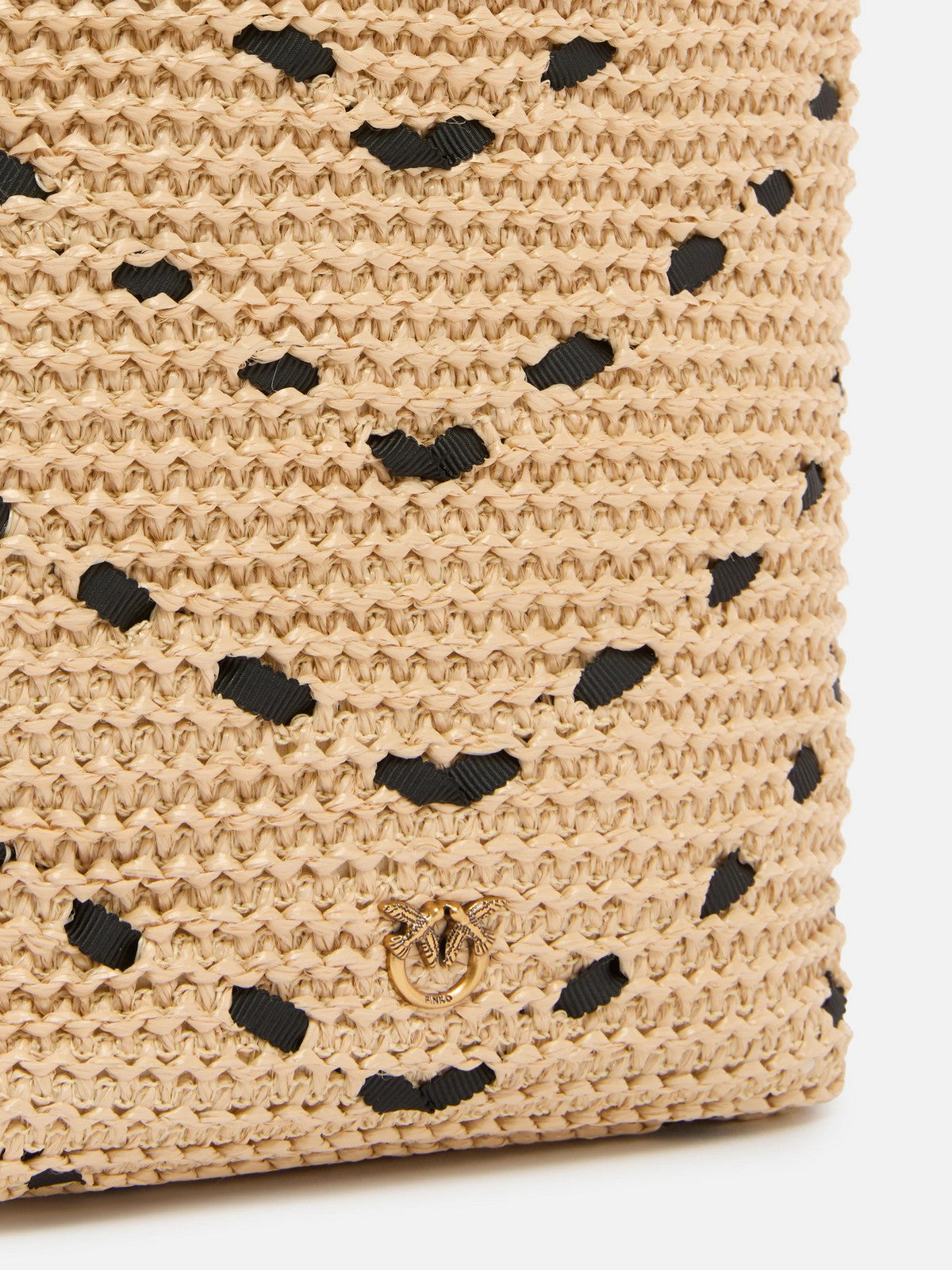 PINKO Borsa Donna BUCKET MINI CHEVRON RAFIA + VI 106835-A391 HZ3Q PAGLIA/NERO-ANTIQUE GOLD