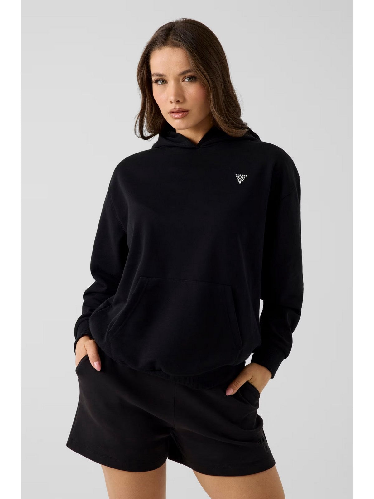 GUESS SPORT Felpa Donna SILVY HOODIE V6GQ18 K3513 JBLK Jet Black A996