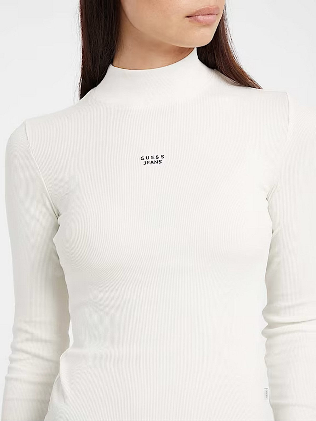 GUESS Maglia Donna GJ LS MOCK NECK EMBRO SLIM TOP W5BP23 KA0H1 G053 SANDY SHORE
