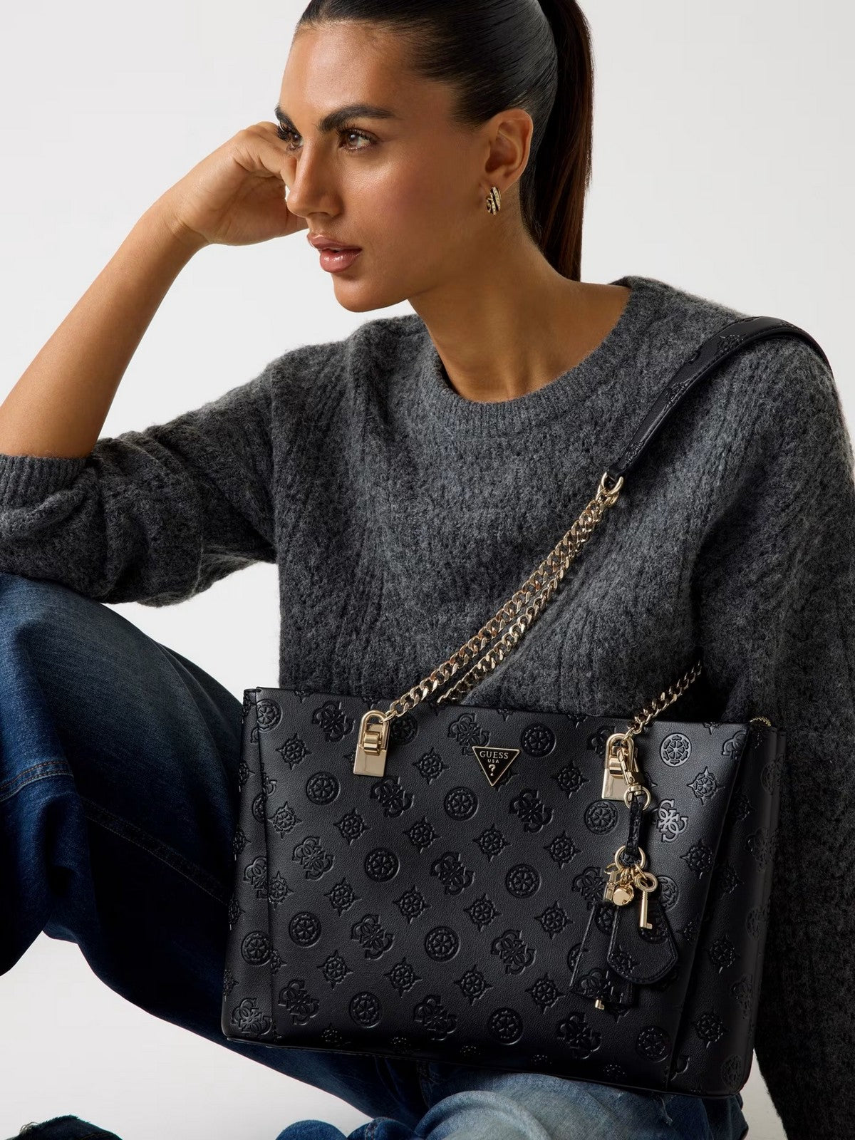 GUESS Borsa Donna TISHA 3 COMP TOTE HWPD77 64230 BLO BLACK LOGO