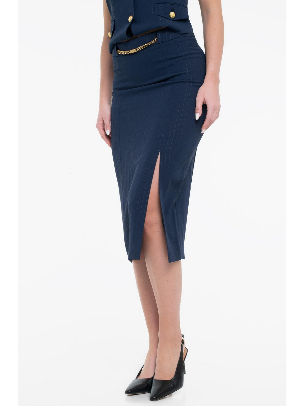 MARCIANO Gonna Donna NICLA SLIT MIDI SKIRT 6RGD09 7438A FBEK SUITING BLUE PINSTRI